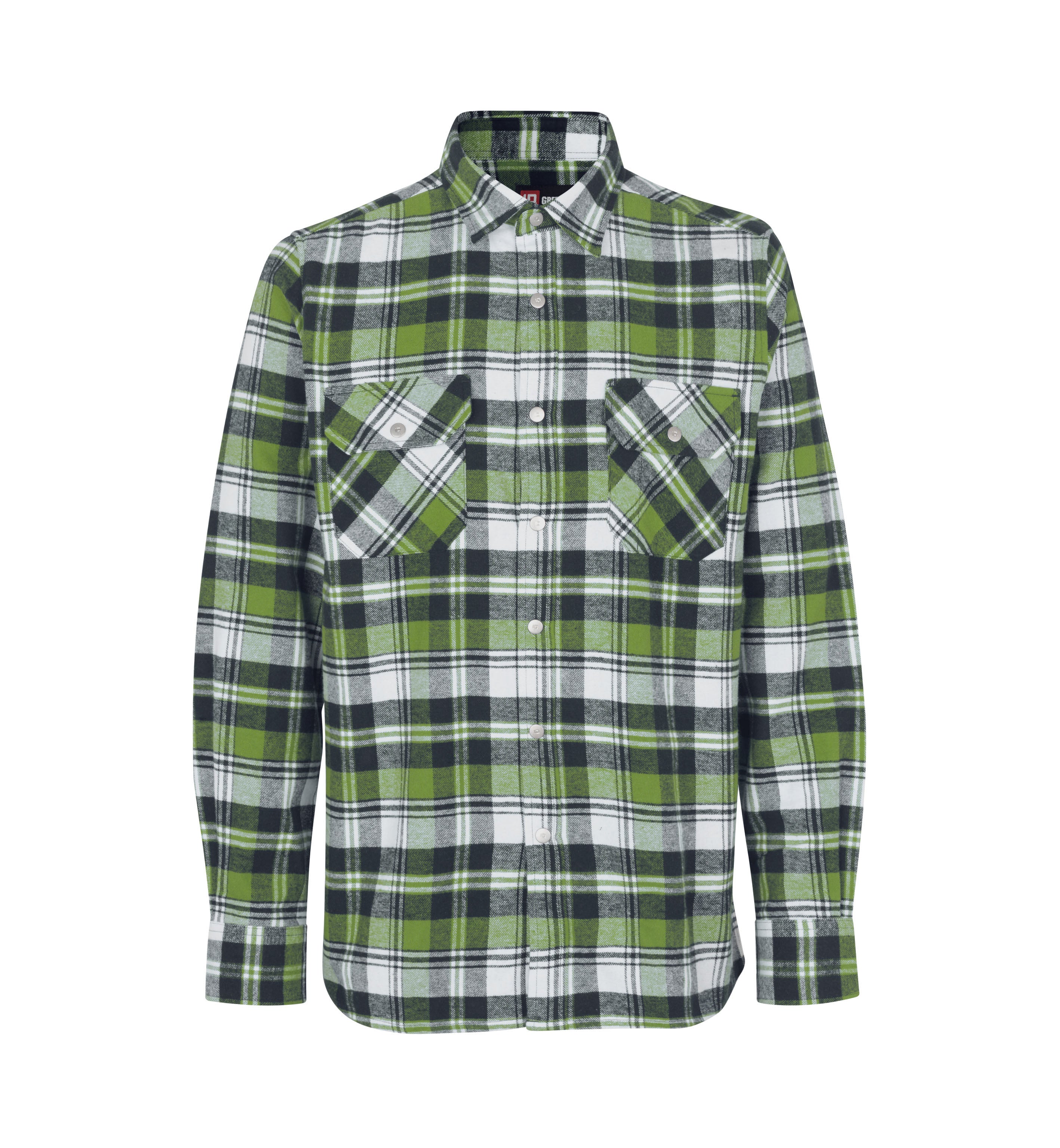 ID 0204 Green leaf skjorte | trykknap detalje med firmalogo