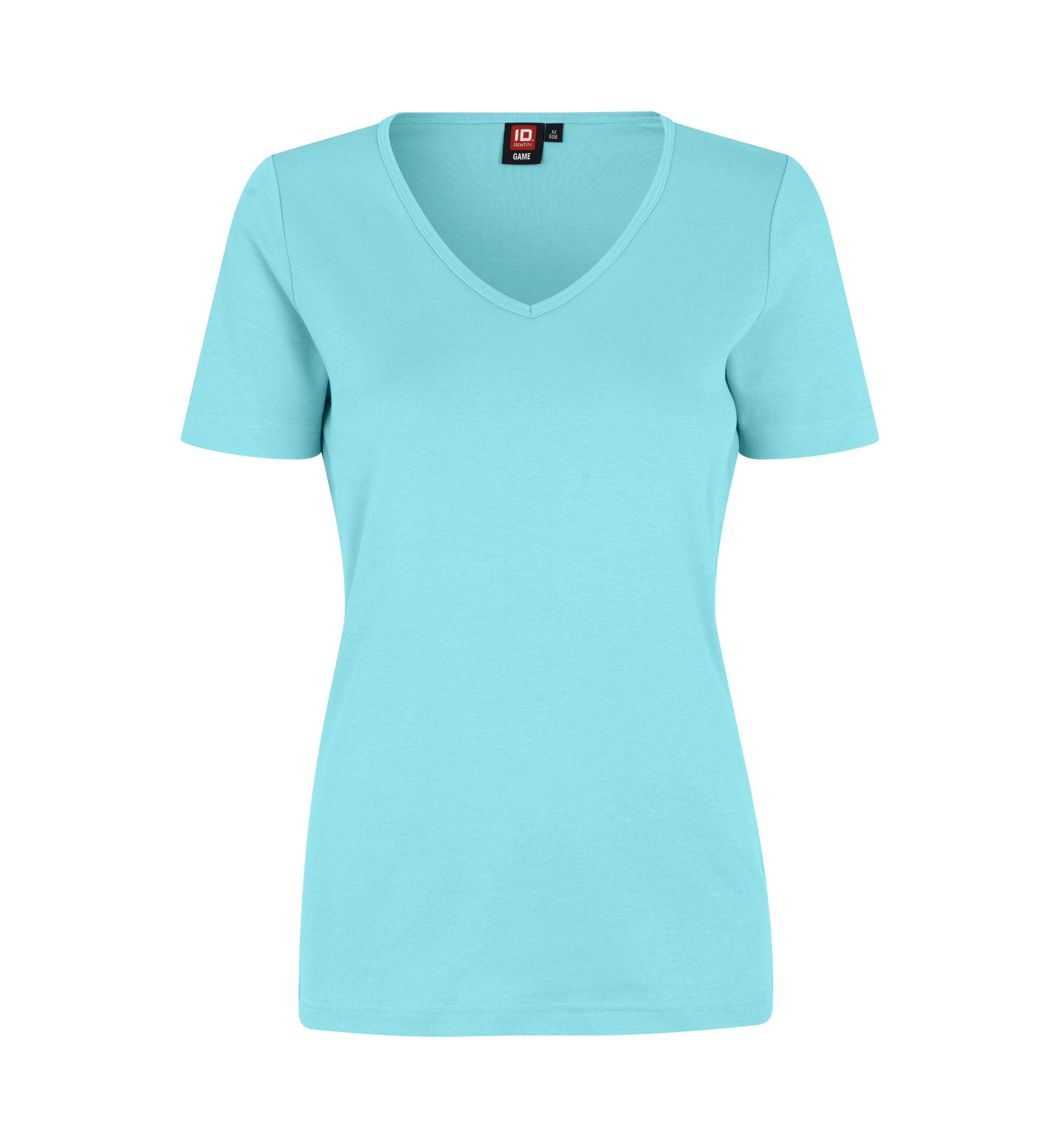 ID 0506 Interlock T-shirt | v-hals | dame produktfoto med tryk