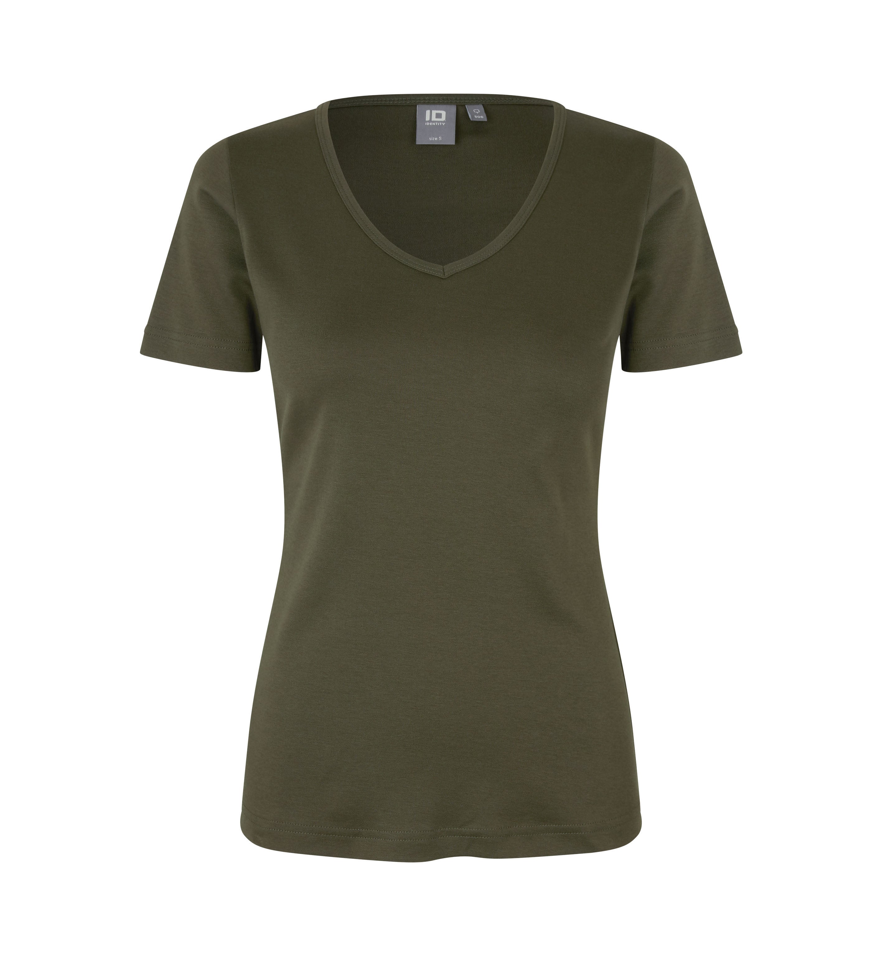 ID 0506 Interlock T-shirt | v-hals | dame produktbillede med tryk