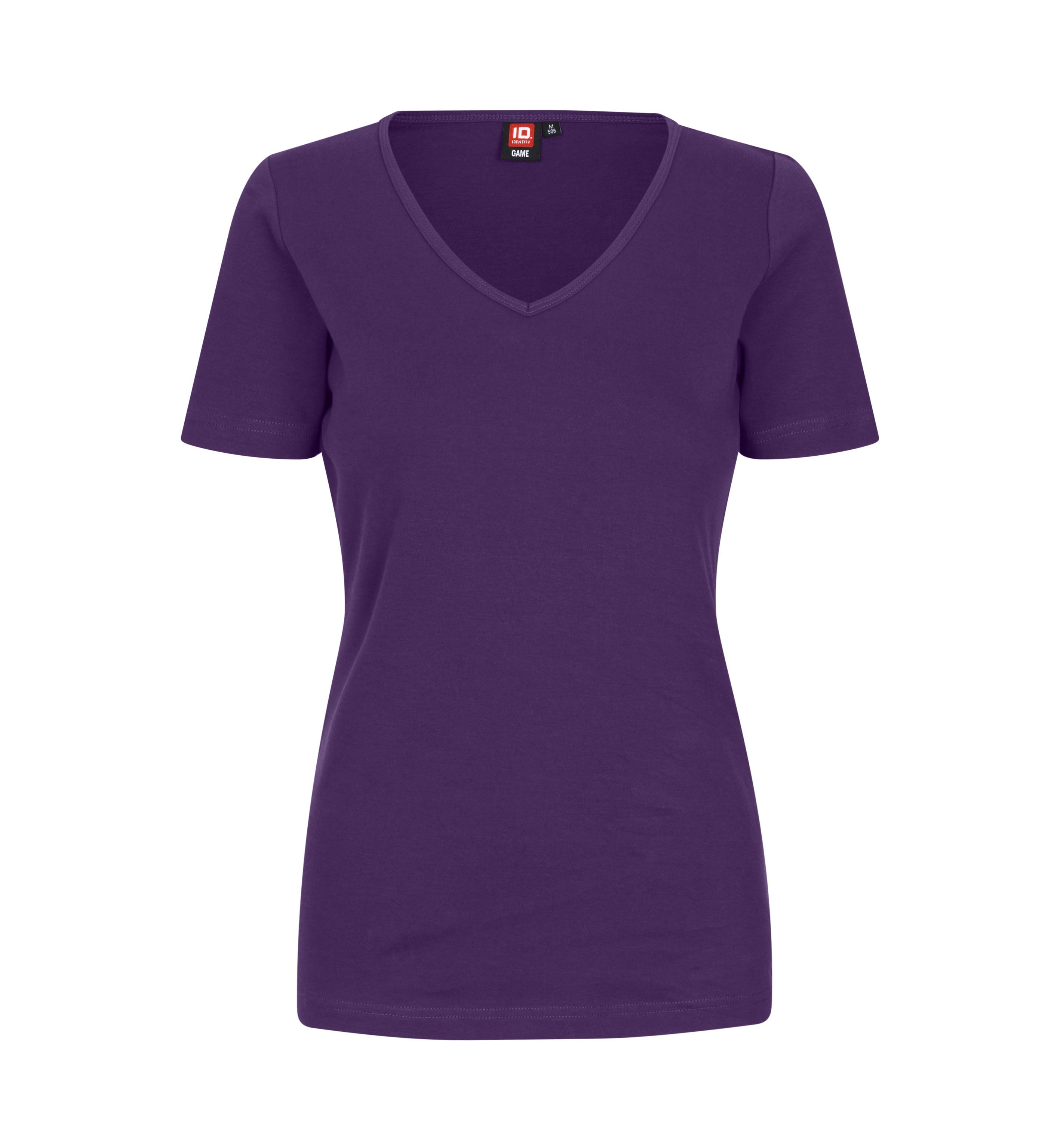 ID 0506 Interlock T-shirt | v-hals | dame nærbillede med tryk