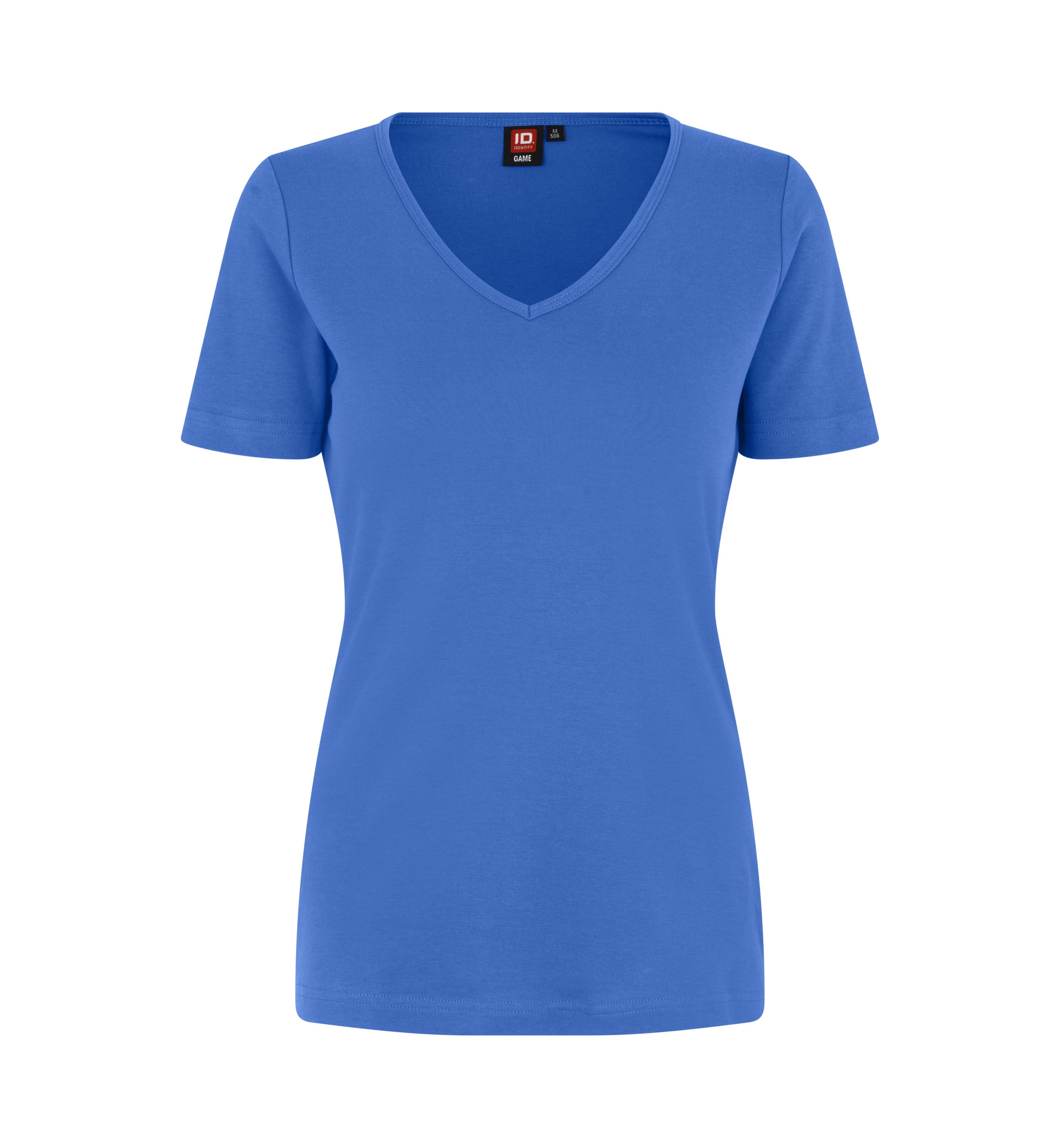 ID 0506 Interlock T-shirt | v-hals | dame produktfoto med tryk