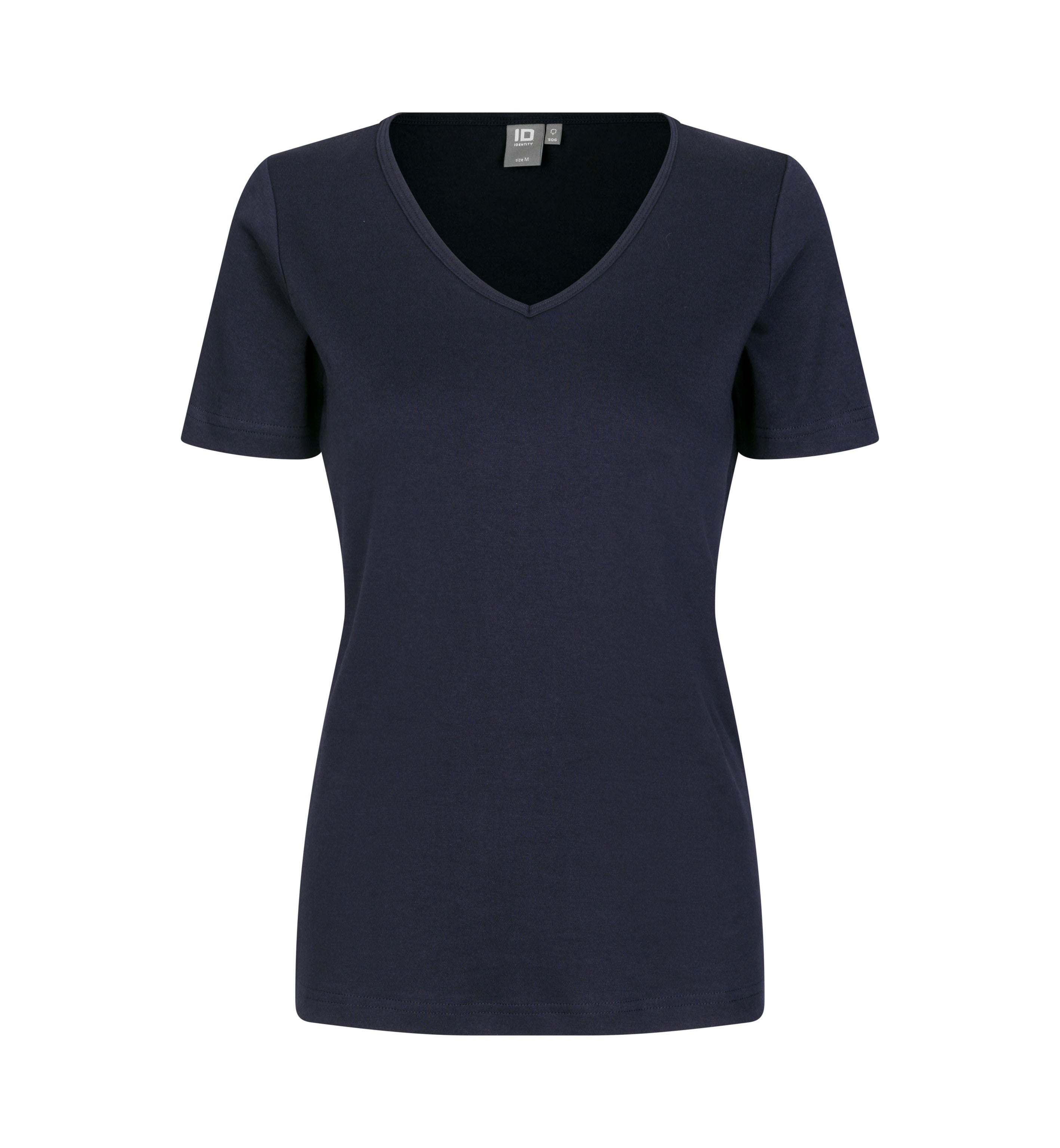 ID 0506 Interlock T-shirt | v-hals | dame nærbillede med tryk