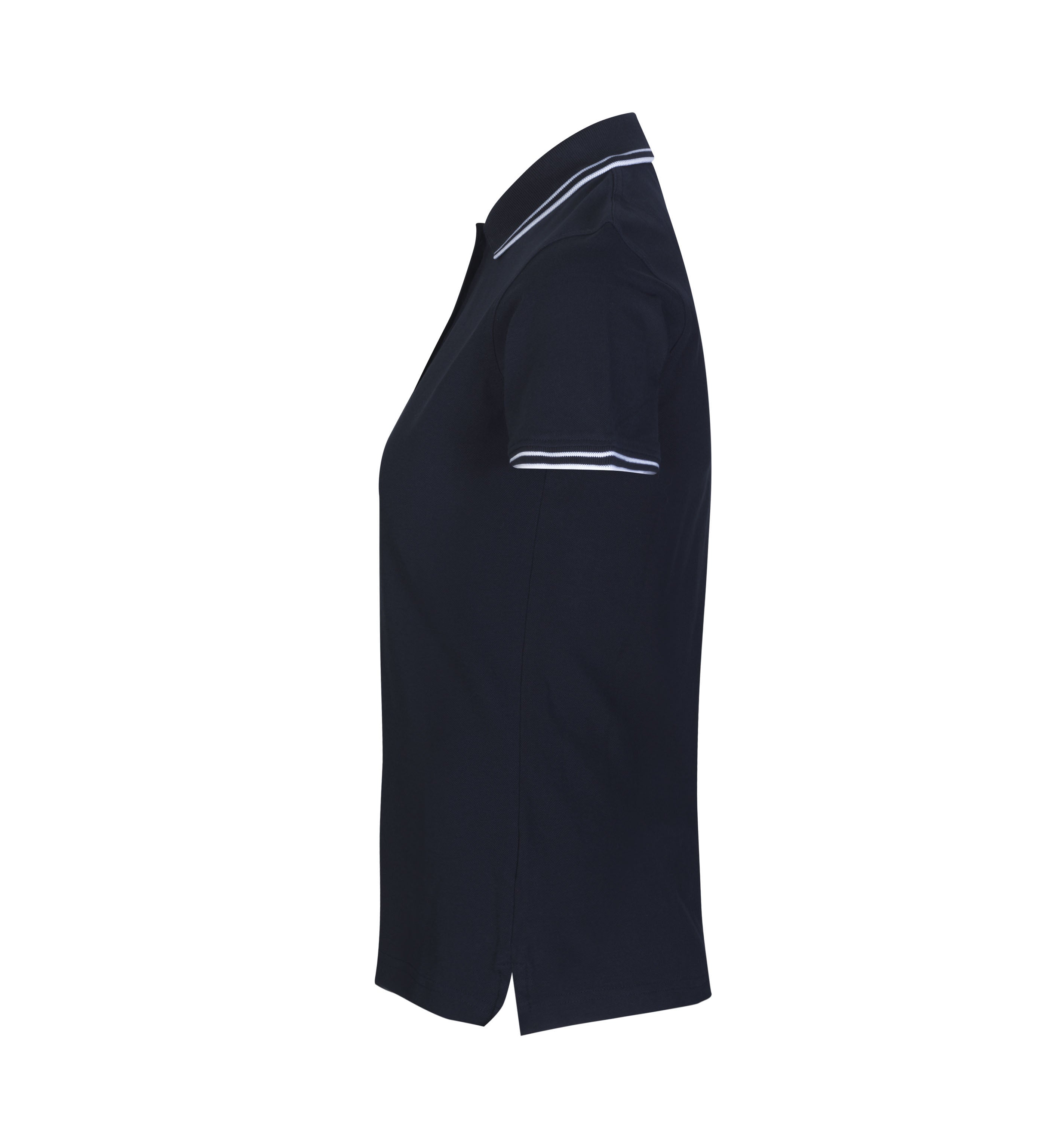 ID 0523 Kontrast poloshirt | stretch | dame nærbillede med firmalogo
