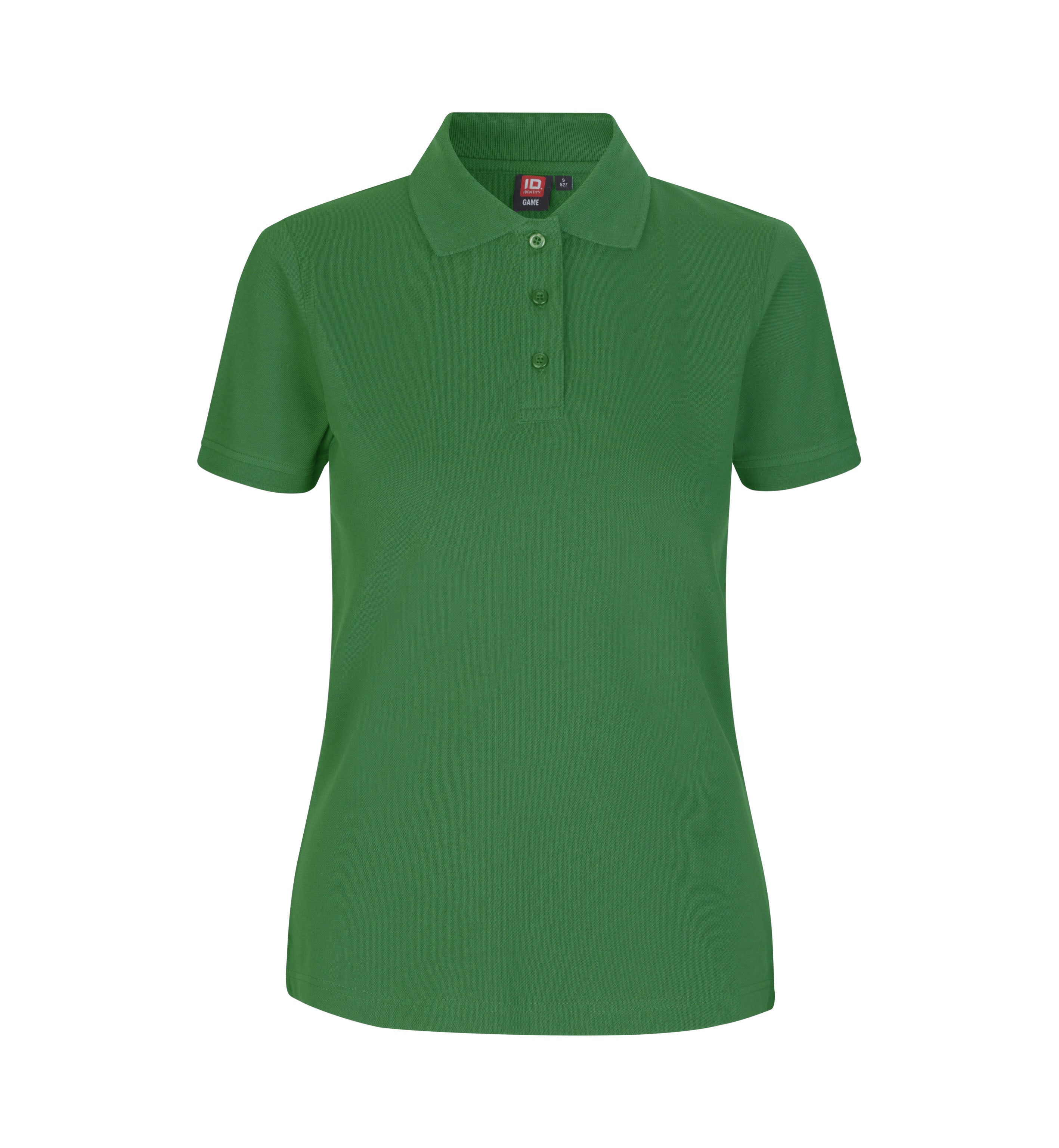 ID 0527 Poloshirt | stretch | dame nærbillede med firmalogo