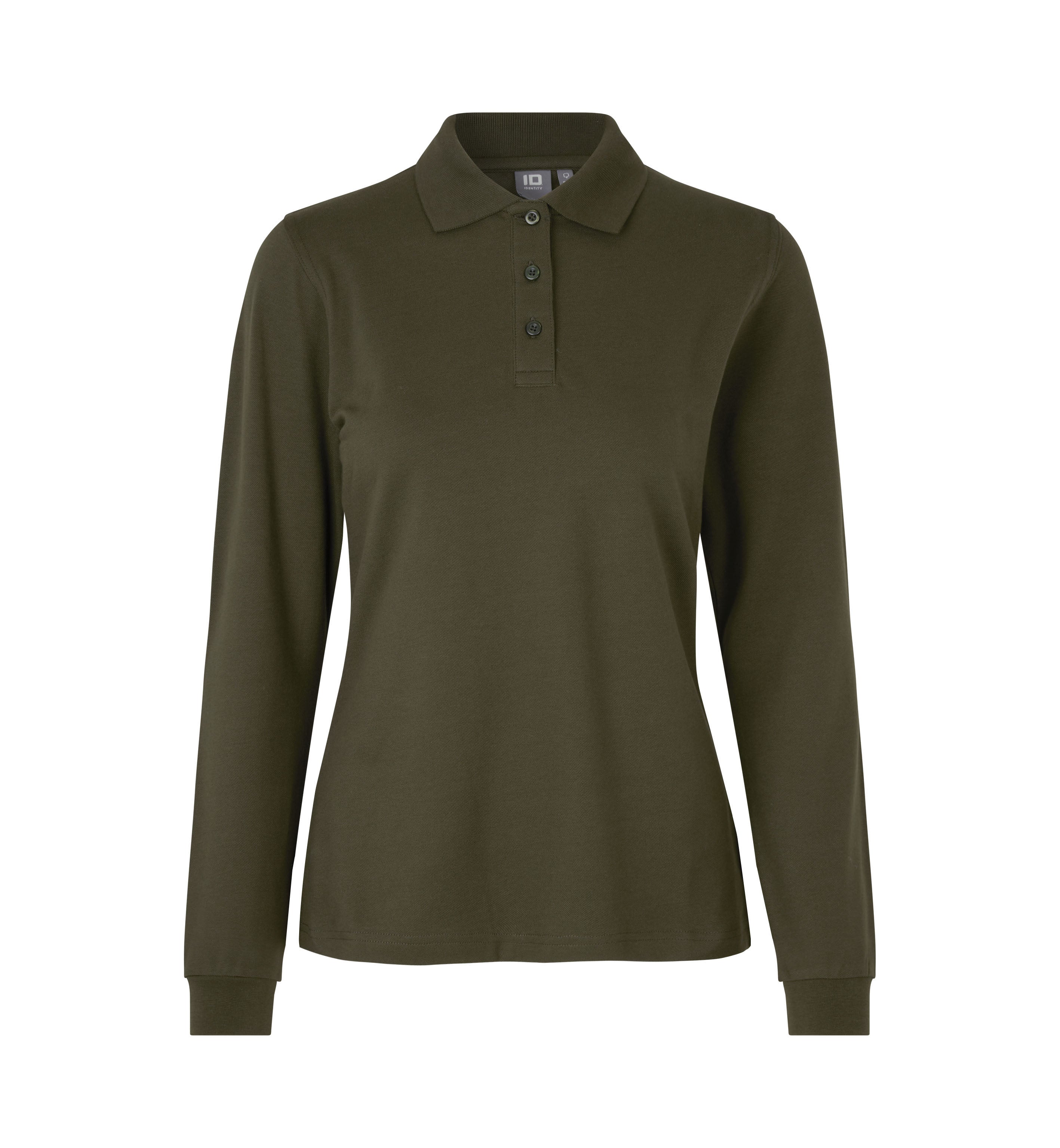 ID 0545 Langærmet poloshirt | stretch | dame nærbillede med firmalogo