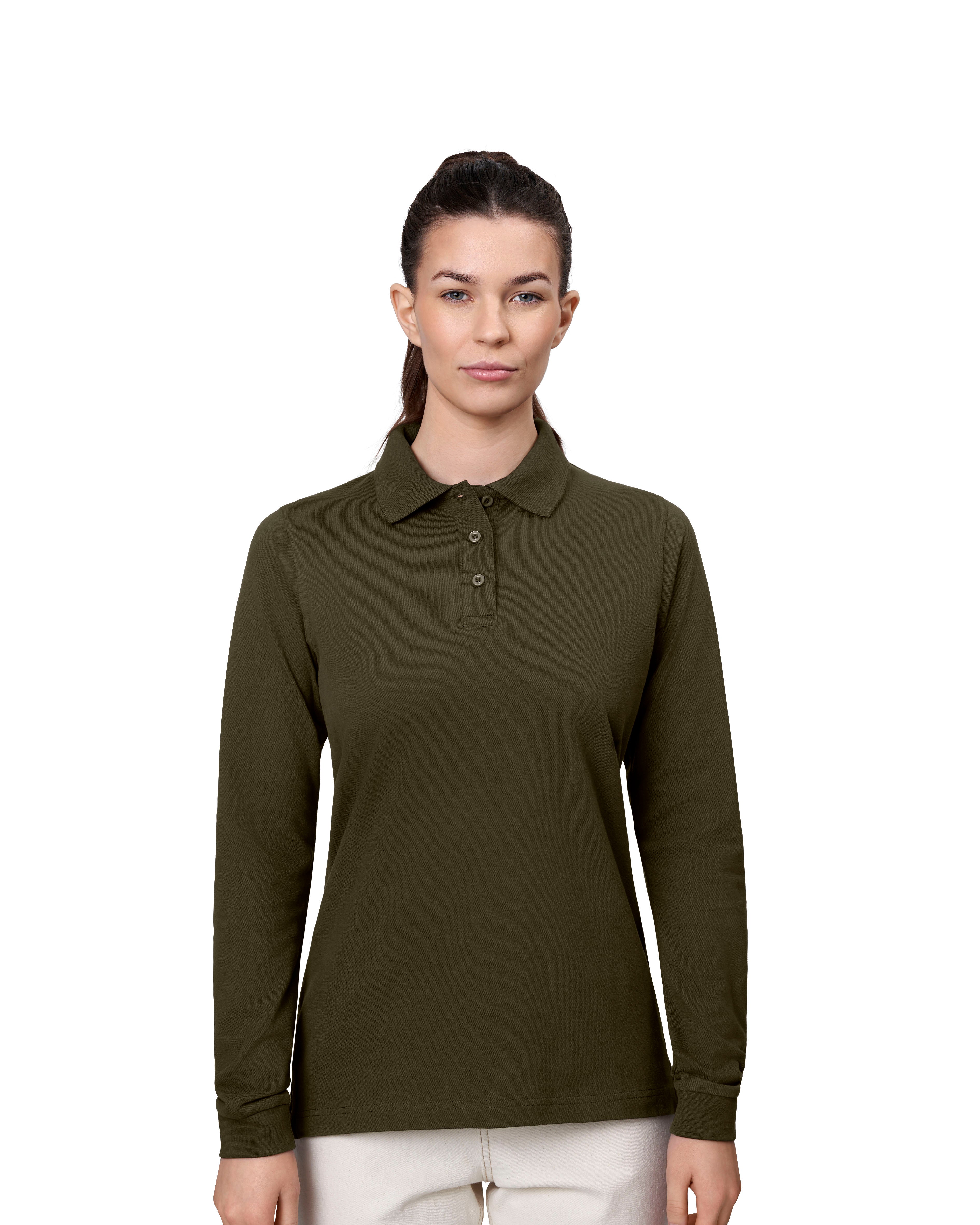 ID 0545 Langærmet poloshirt | stretch | dame materiale med firmalogo
