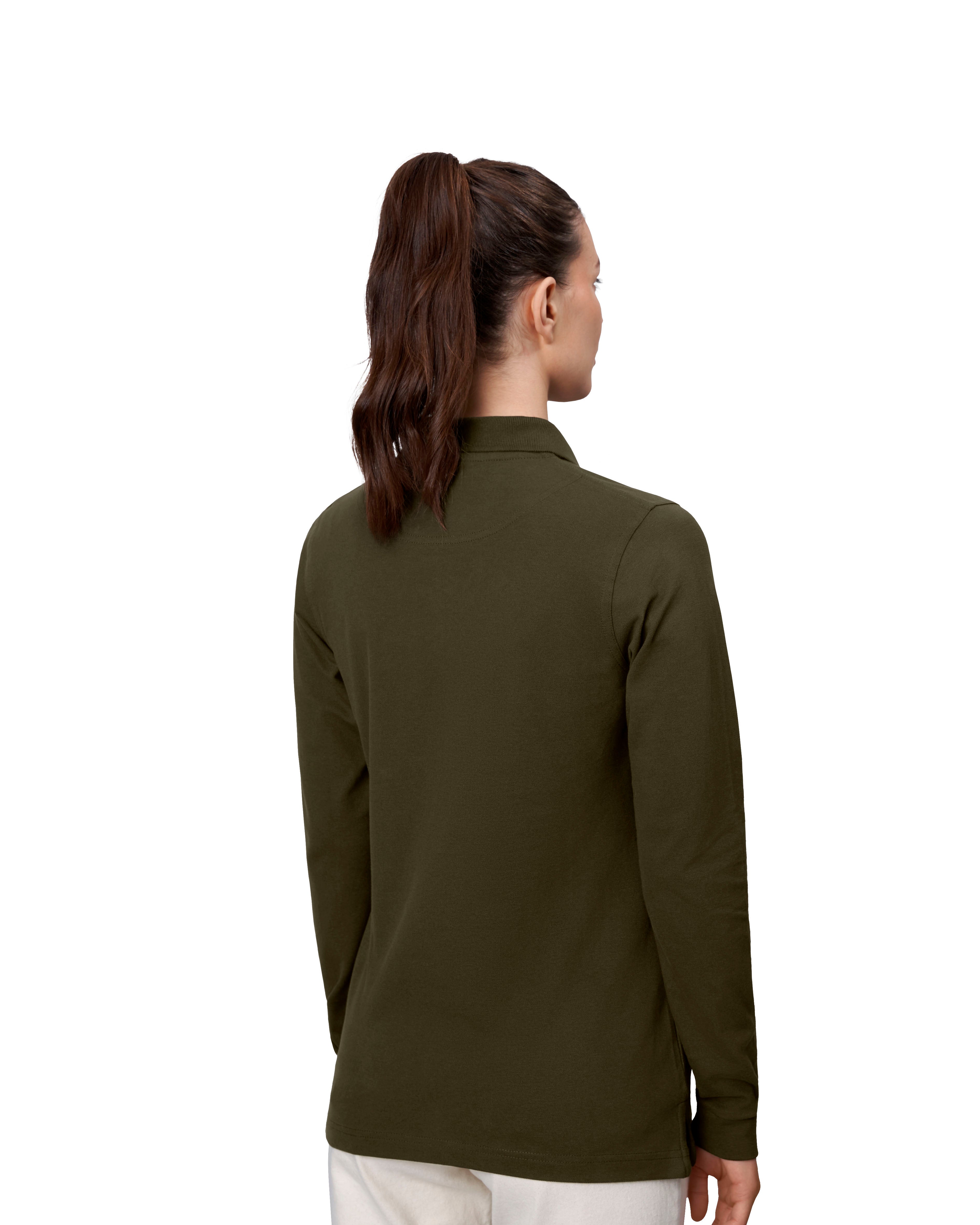 ID 0545 Langærmet poloshirt | stretch | dame nærbillede med logo