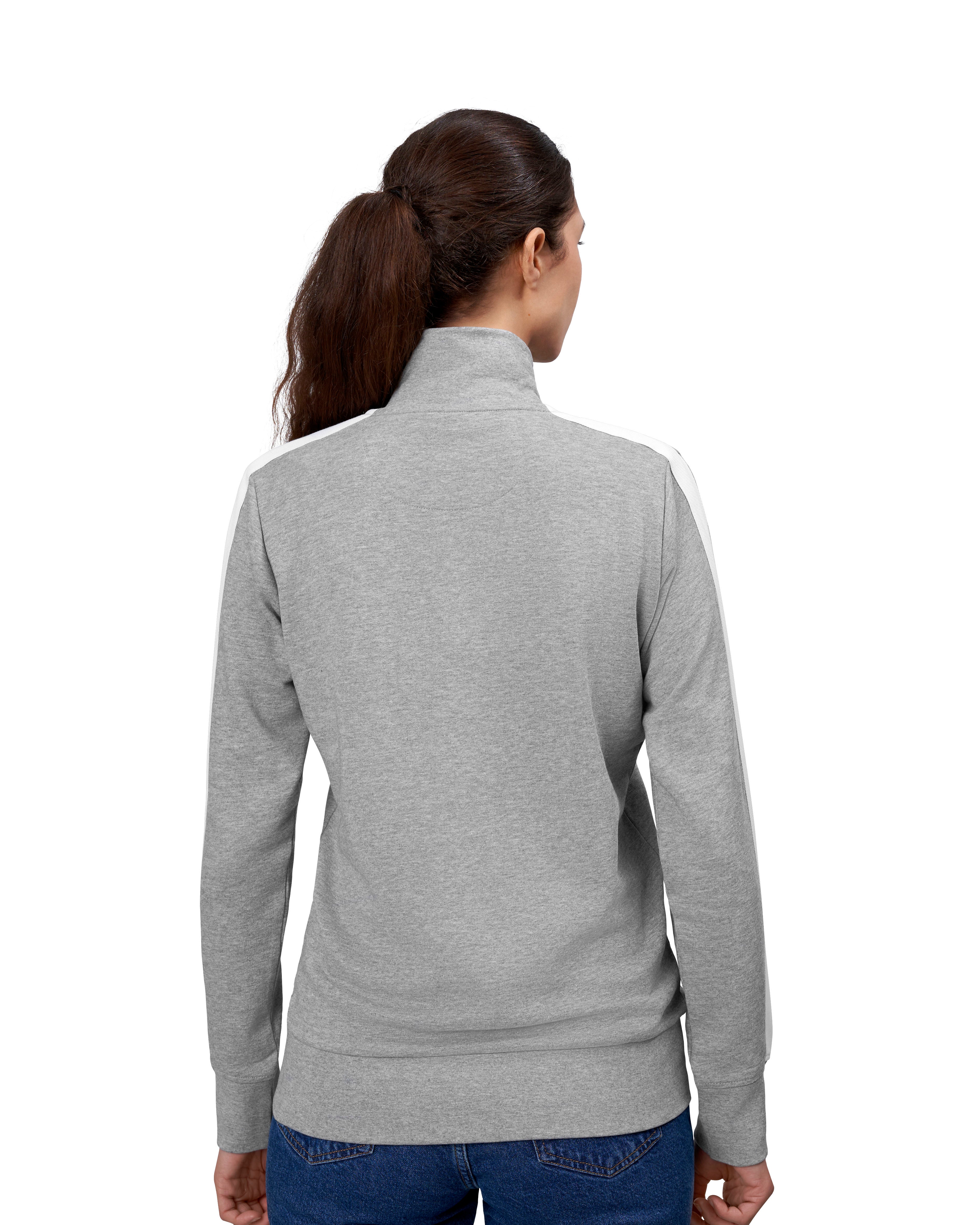ID 0627 Sweat cardigan | kontrast | dame nærbillede med logo