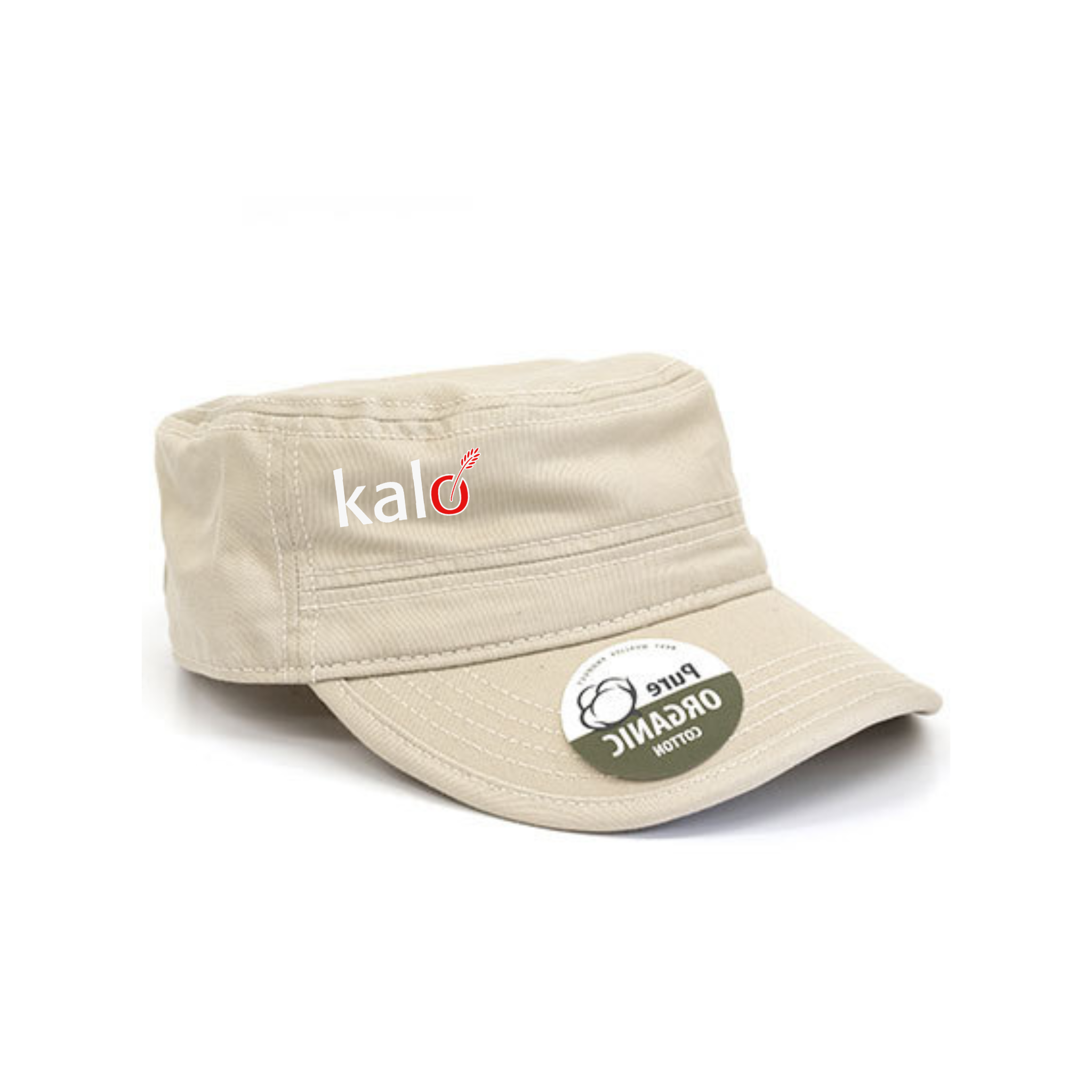 Kalø Landbrugsskoles Brain Waves BW7019 Organic Cotton Army Cap Washed, m/front venstre logo produktfoto med tryk