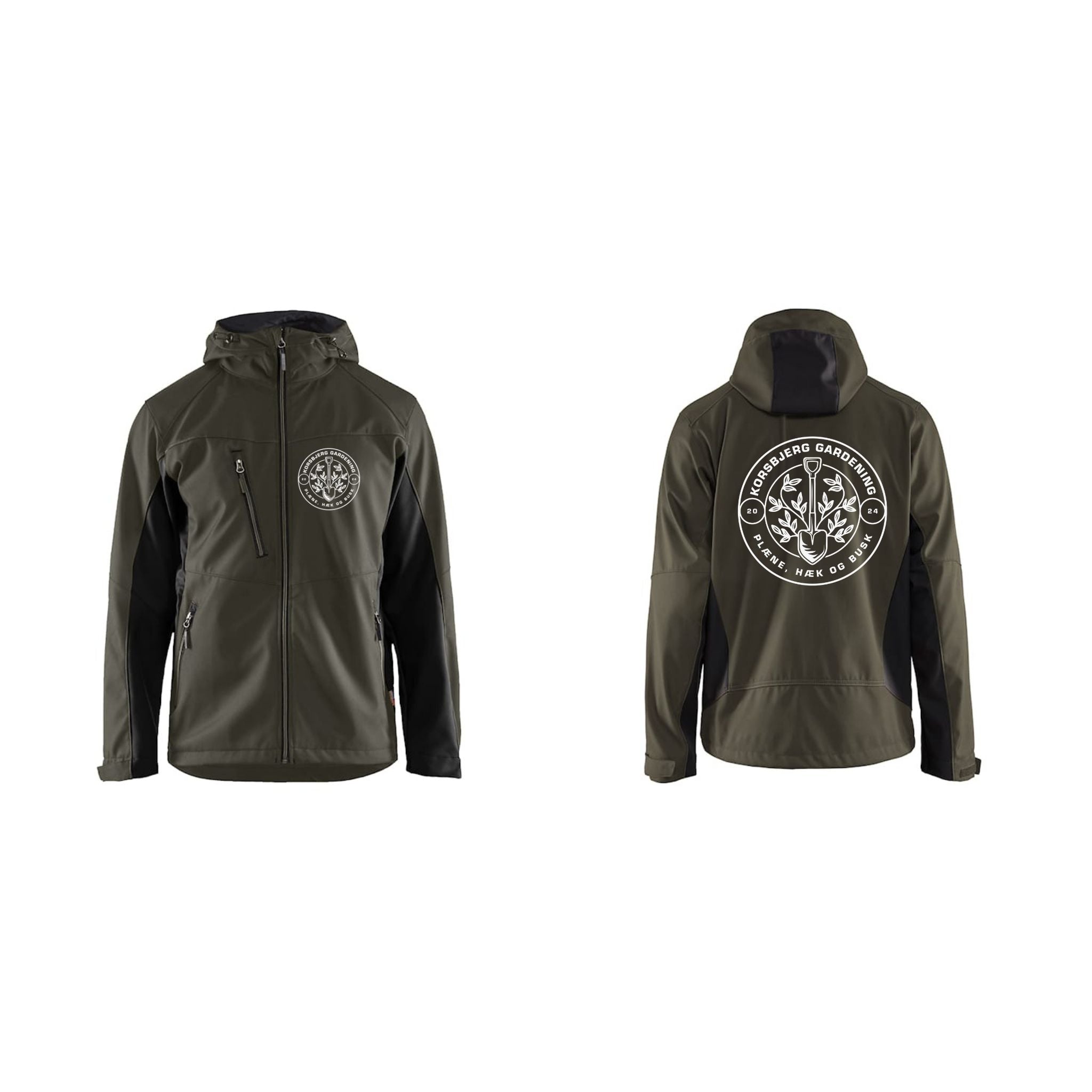 Korsbjerg Gardening Blåklader Softshelle Jakke med hætte m bryst og ryglogo