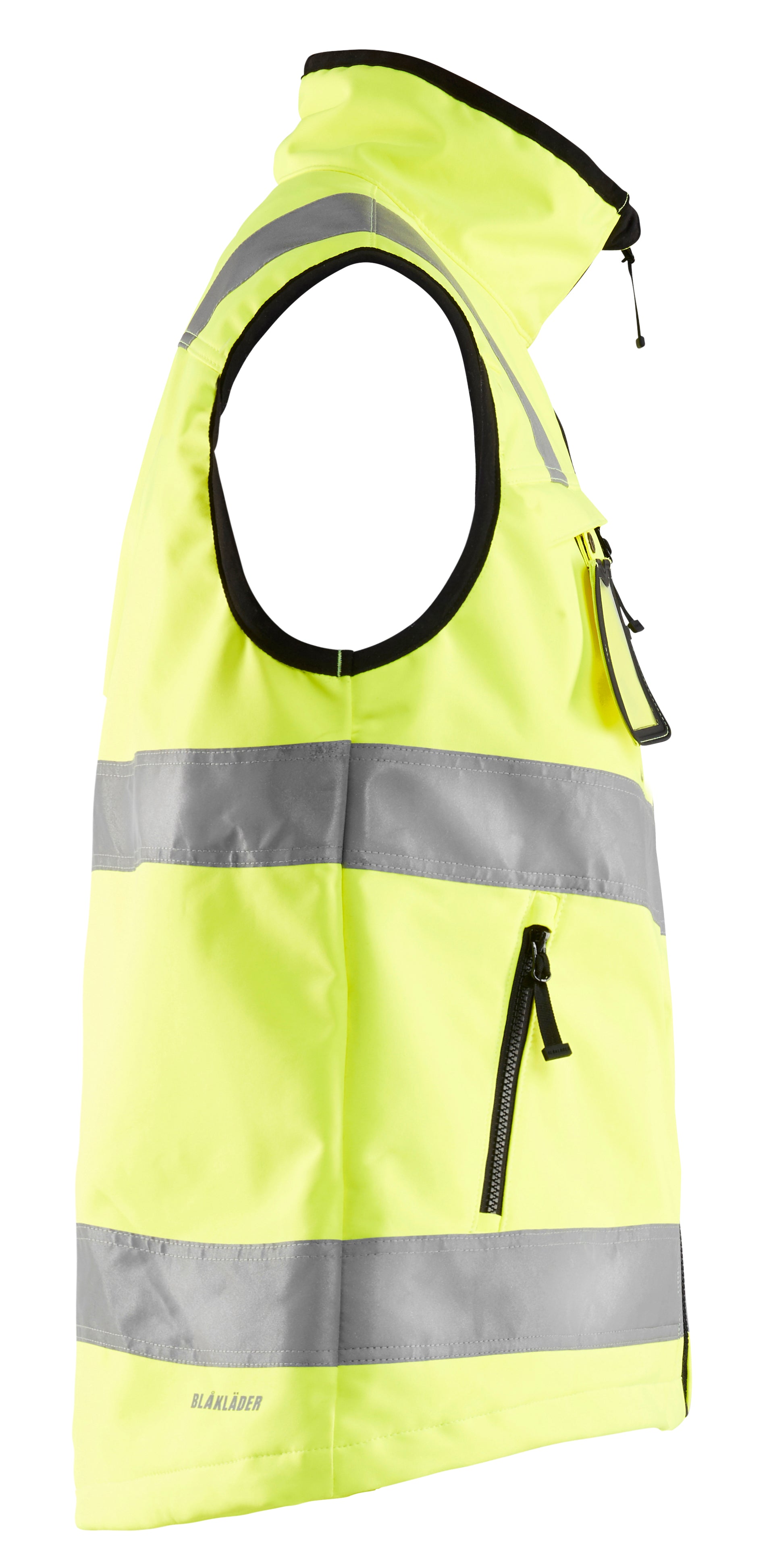Blåkläder 3049 High Vis Softshell Vest detalje til broderi