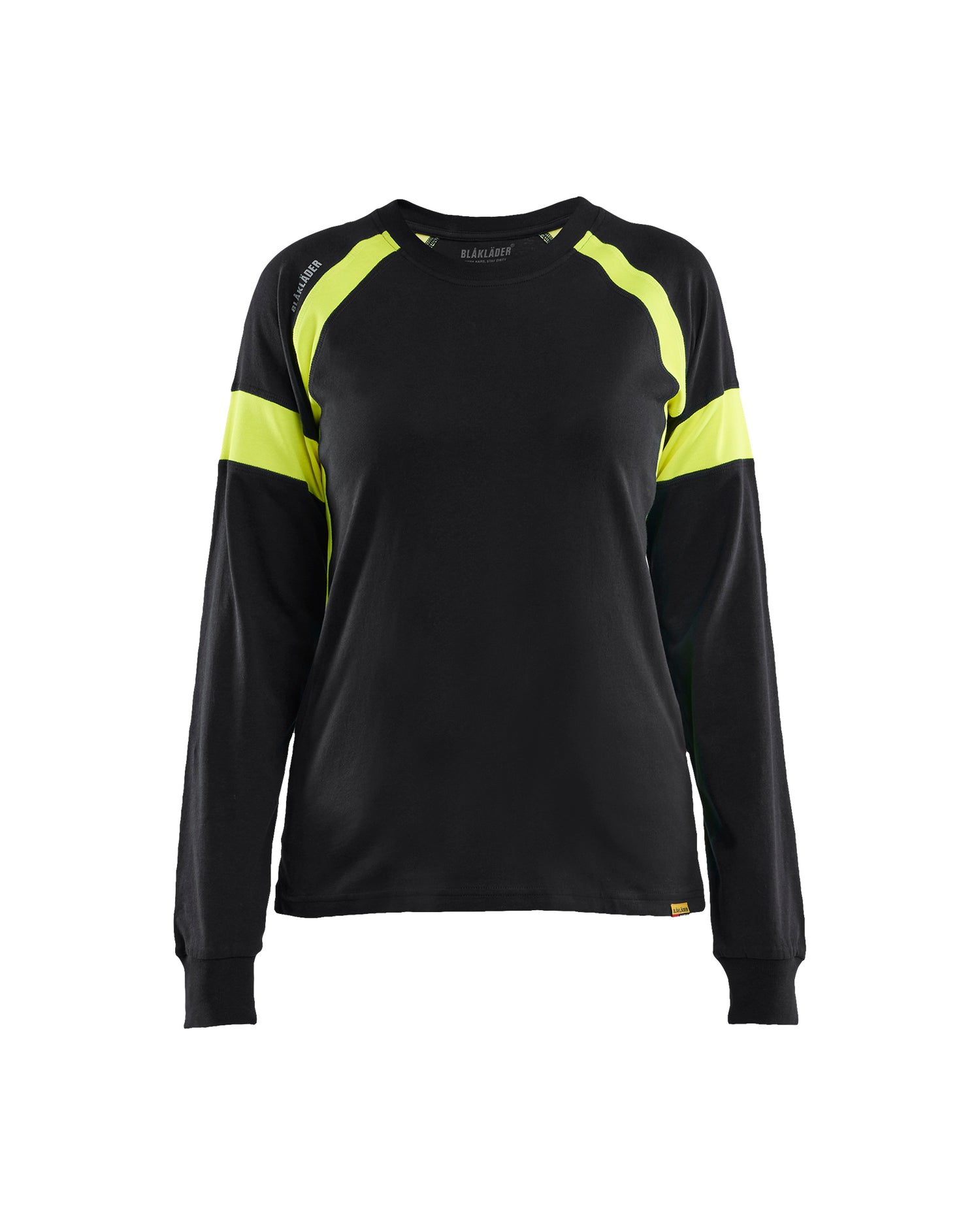 Blåkläder 3521 Dame T-Shirt Lang Ærme, Sort/High Vis Gul