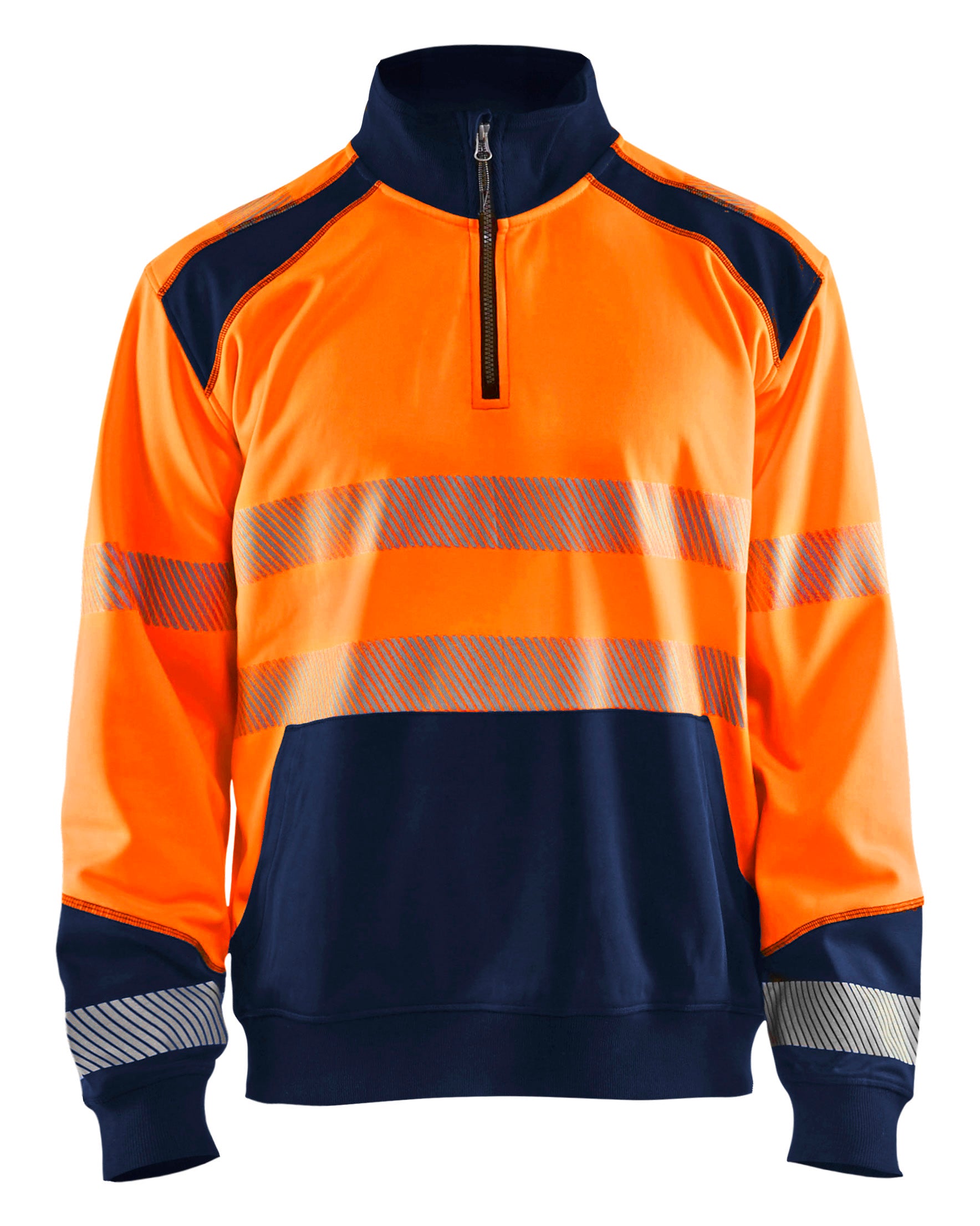 Blåkläder 3556 High Vis Sweatshirt half zip detalje med firmalogo