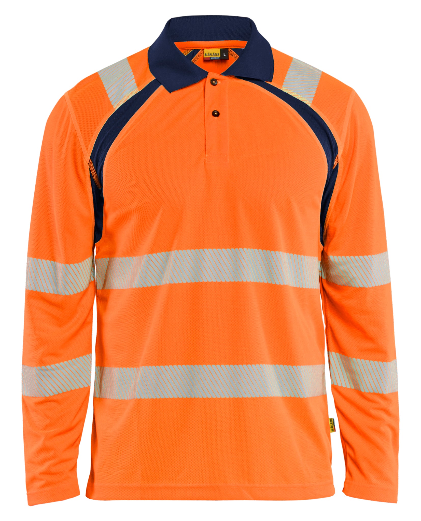 Blåkläder 3598 High Vis UV Polo Lang Ærme nærbillede med logo