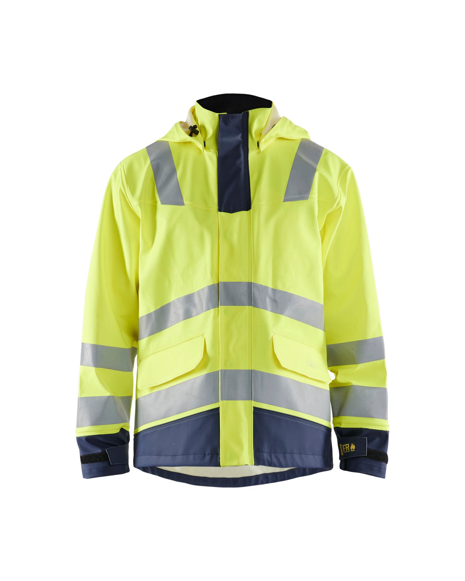 Blåkläder 4313 High Vis Flammehæmmende Regnjakke Level 2, High Vis Gul/Marineblå