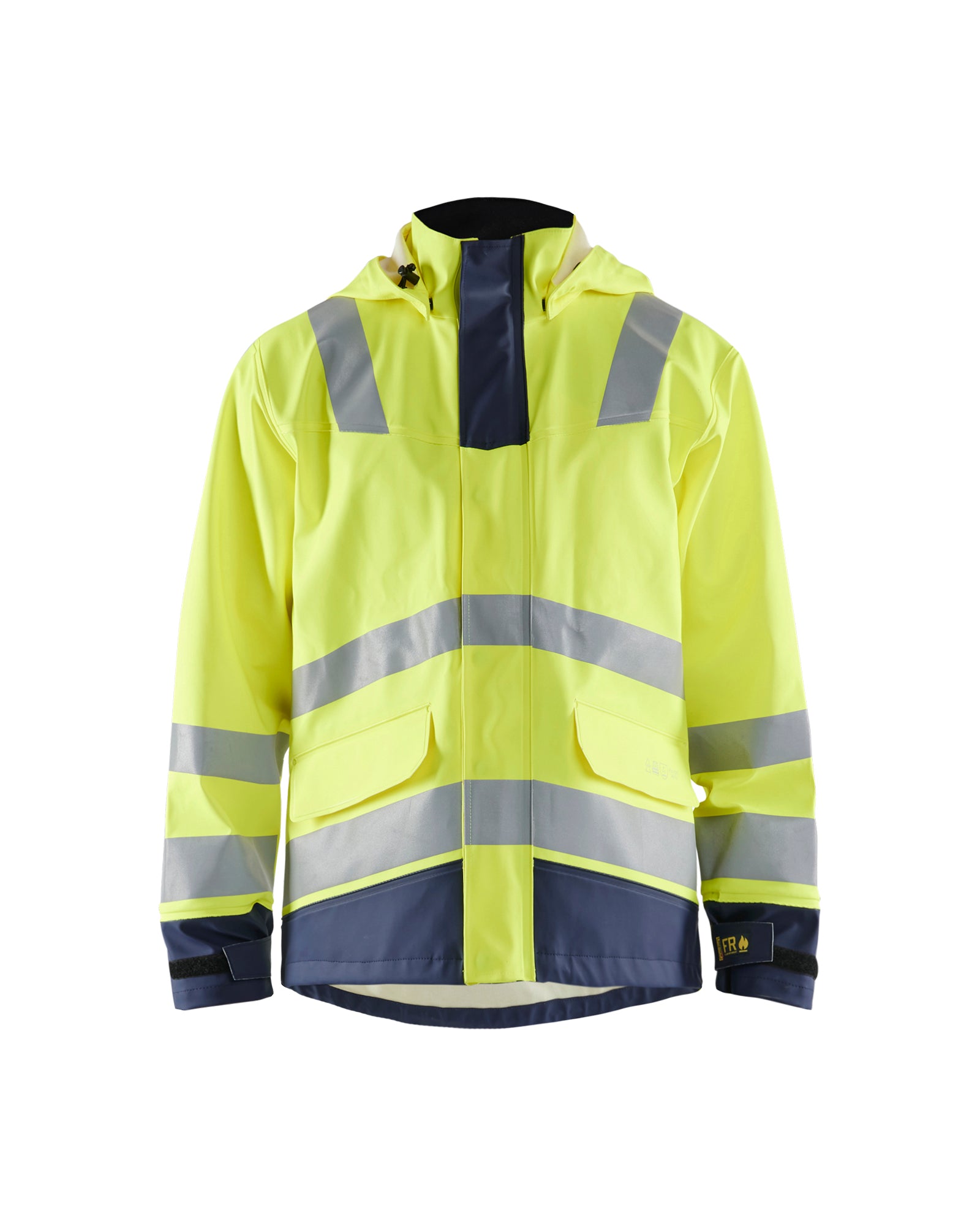 Blåkläder 4313 High Vis Flammehæmmende Regnjakke Level 2, High Vis Gul/Marineblå