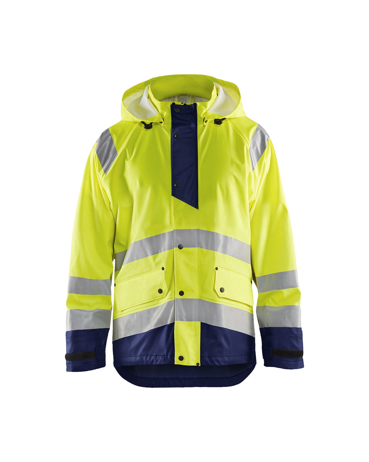 Blåkläder 4323 High Vis Regnjakke Level 1, High Vis Gul/Marineblå