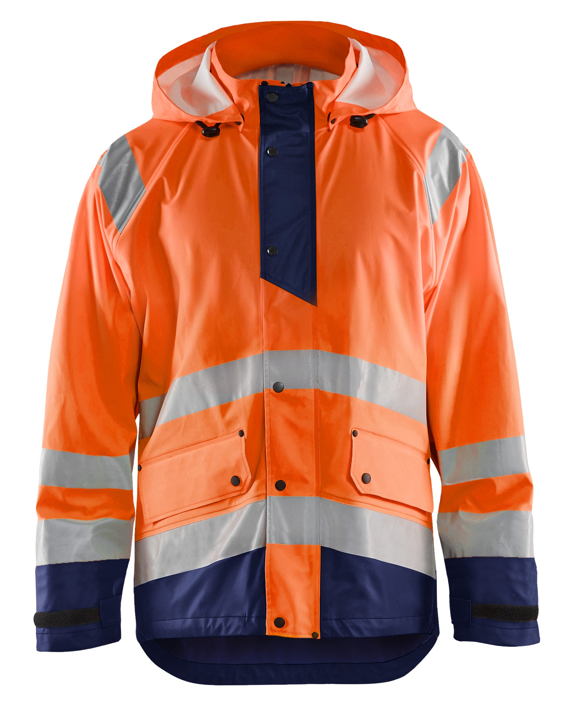 Blåkläder 4323 High Vis Regnjakke Level 1 detalje med firmalogo