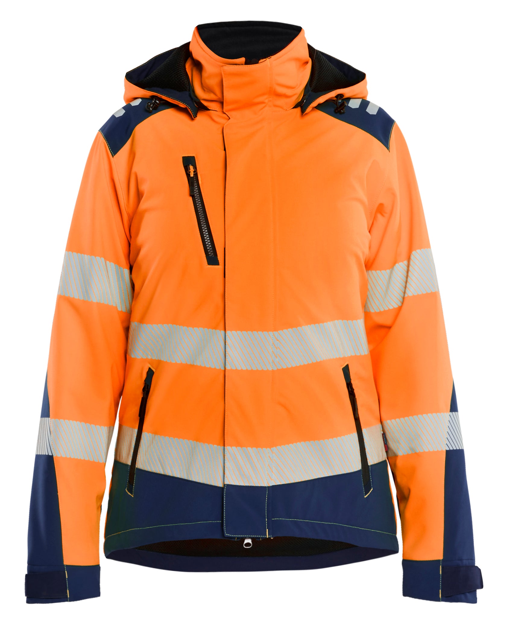 Blåkläder 4401 Dame High Vis Letforet Vinter Softshelljakke detalje med firmalogo