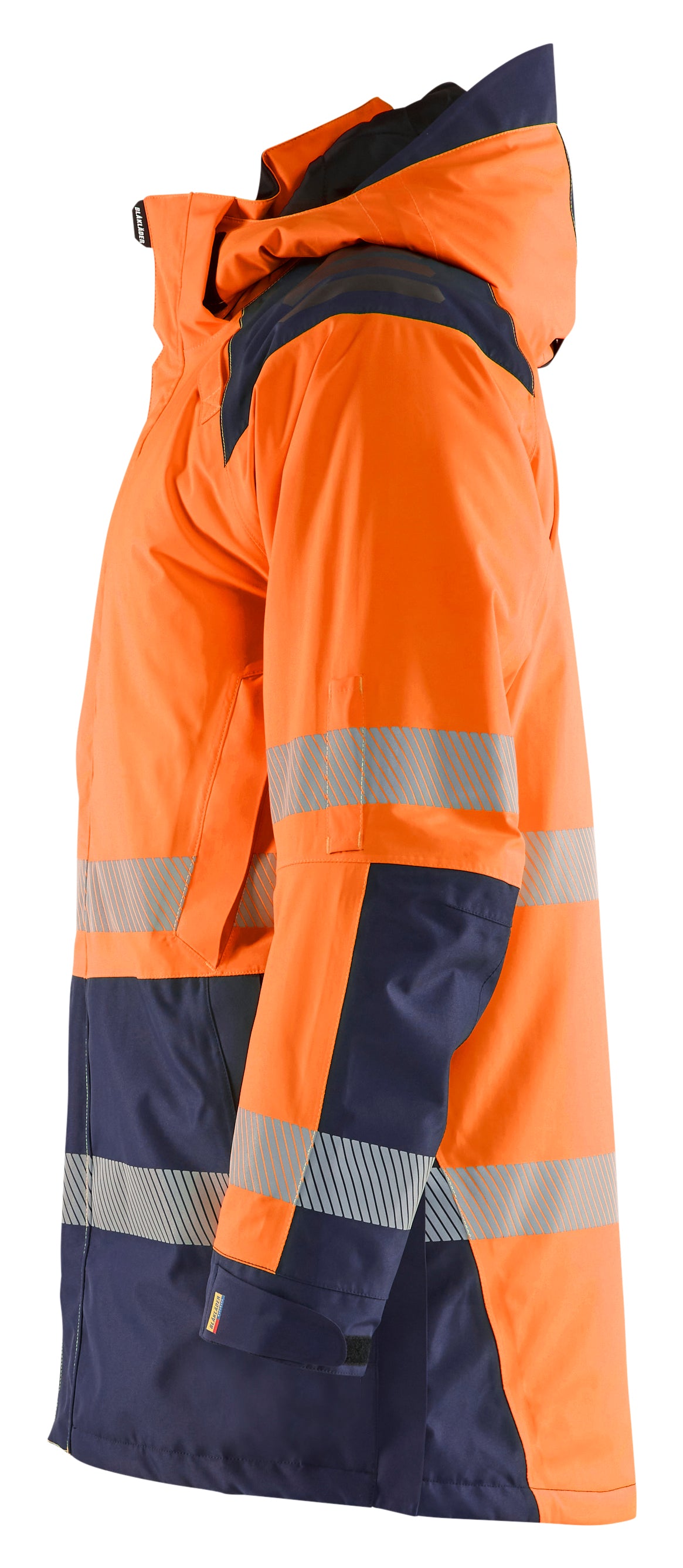 Blåkläder 4457 High Vis Vinterparkajakke nærbillede med tryk