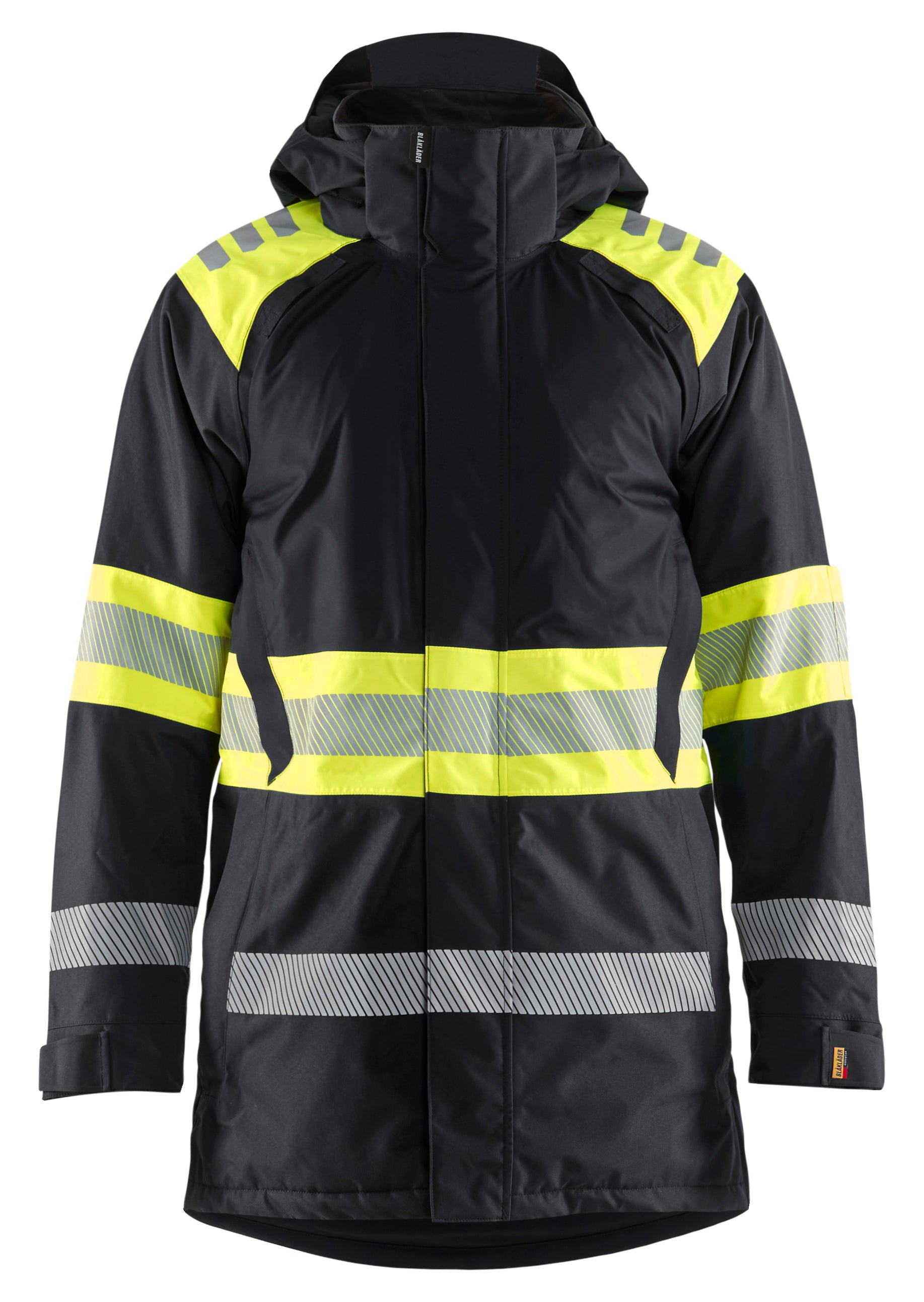 Blåkläder 4485 High Vis Vinterparkajakke detalje med firmalogo
