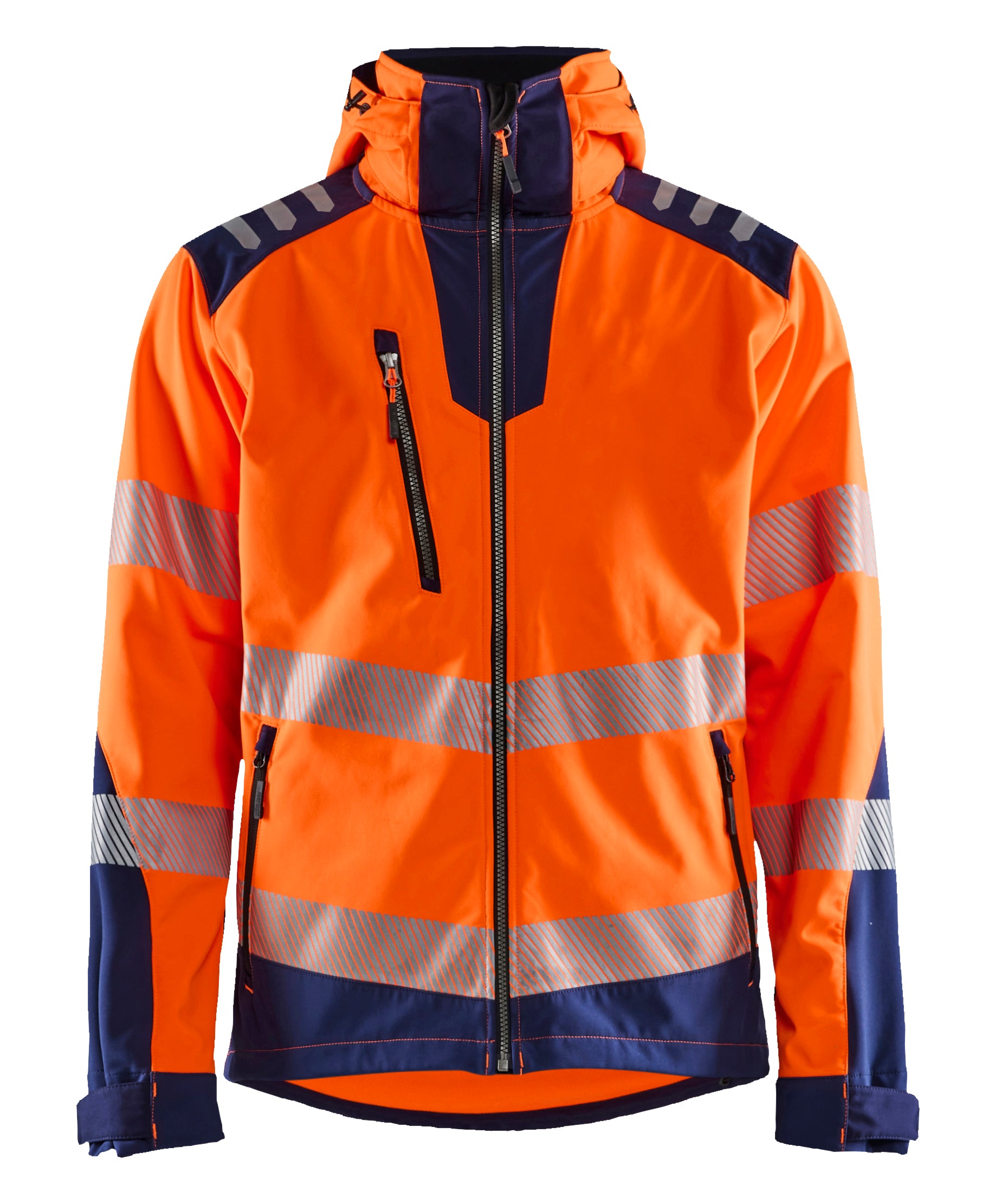Blåkläder 4491 High Vis Softshelljakke detalje med firmalogo