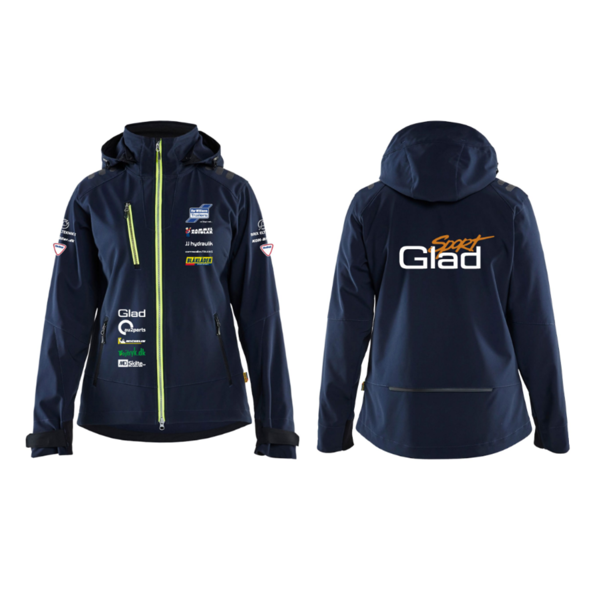 PEER GLADS Blåkläder 4719 Dame Softshell Jakke, Mørk Marineblå/High Vis Gul m/sponsorlogo