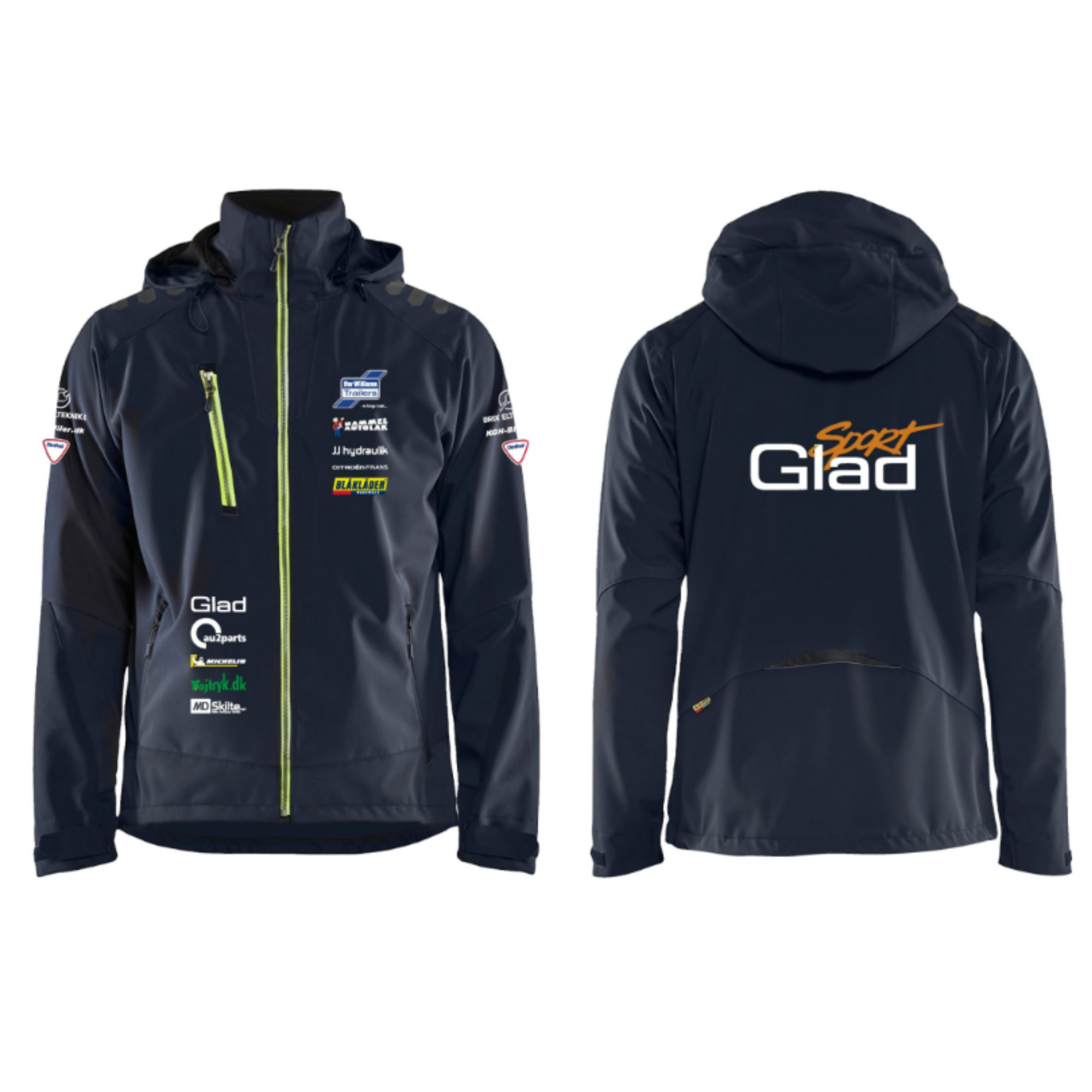 PEER GLADS Blåkläder 4749 Softshell Jakke, Mørk Marineblå/High Vis Gul m/sponsorlogo