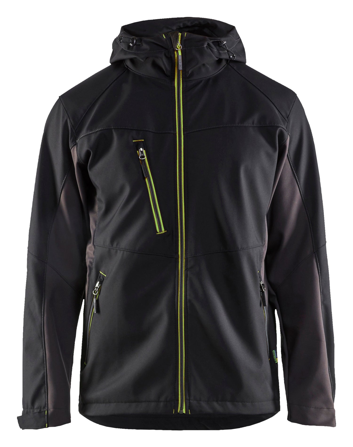 Blåkläder 4753 Softshell Jakke med hætte, Sort/High Vis Gul