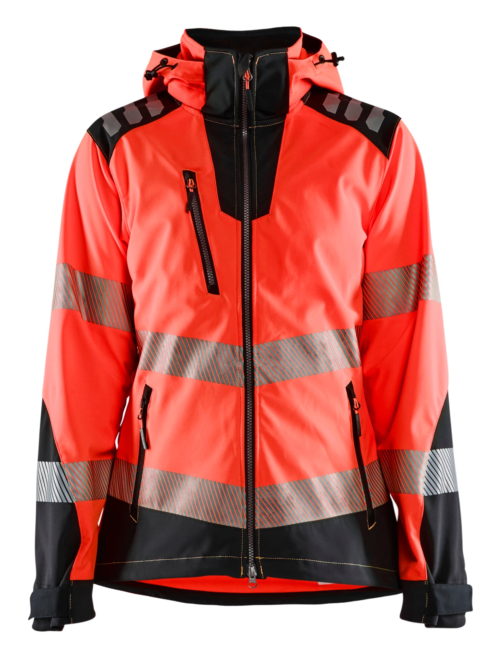 Blåkläder 4791 Dame High Vis Softshelljakke detalje med firmalogo
