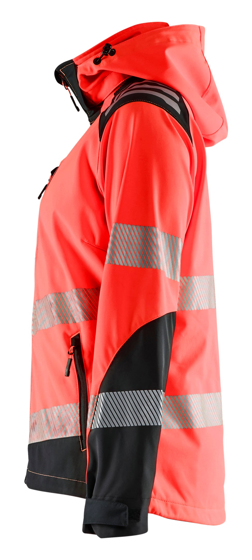 Blåkläder 4791 Dame High Vis Softshelljakke nærbillede med tryk