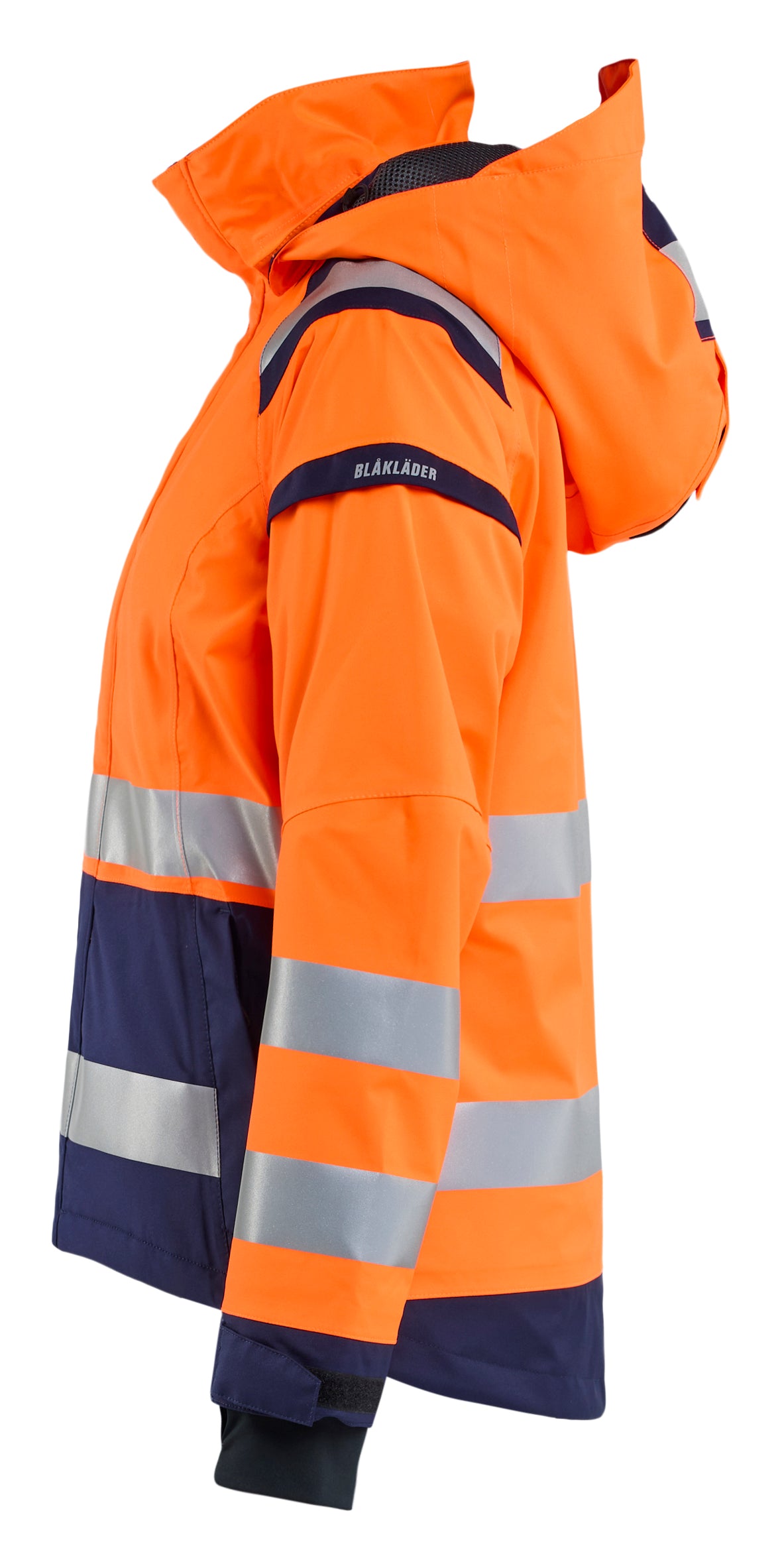 Blåkläder 4904 Dame High Vis Skaljakke nærbillede med tryk