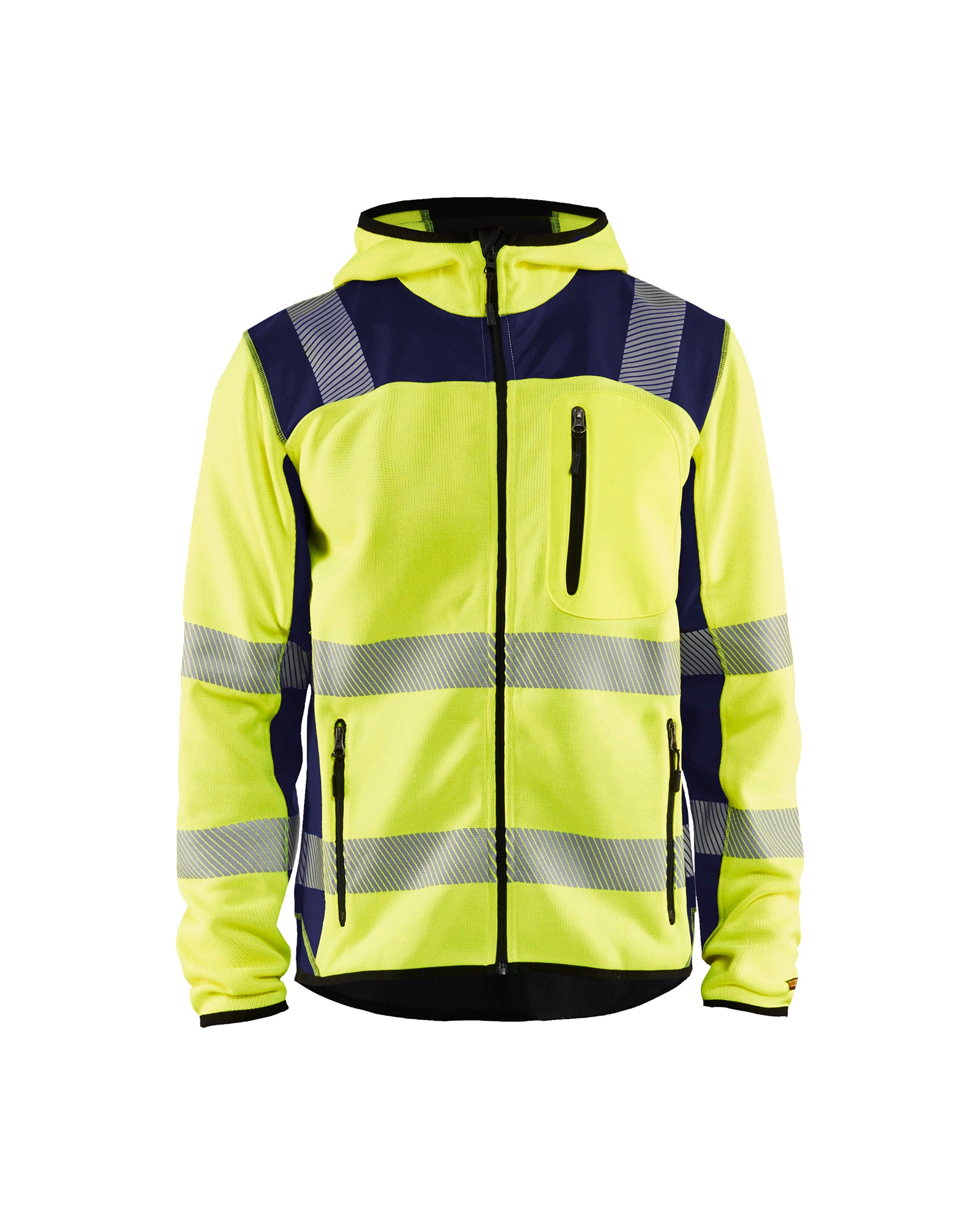 Blåkläder 4923 High Vis Strikket Softshell Jakke, High Vis Gul/Marineblå