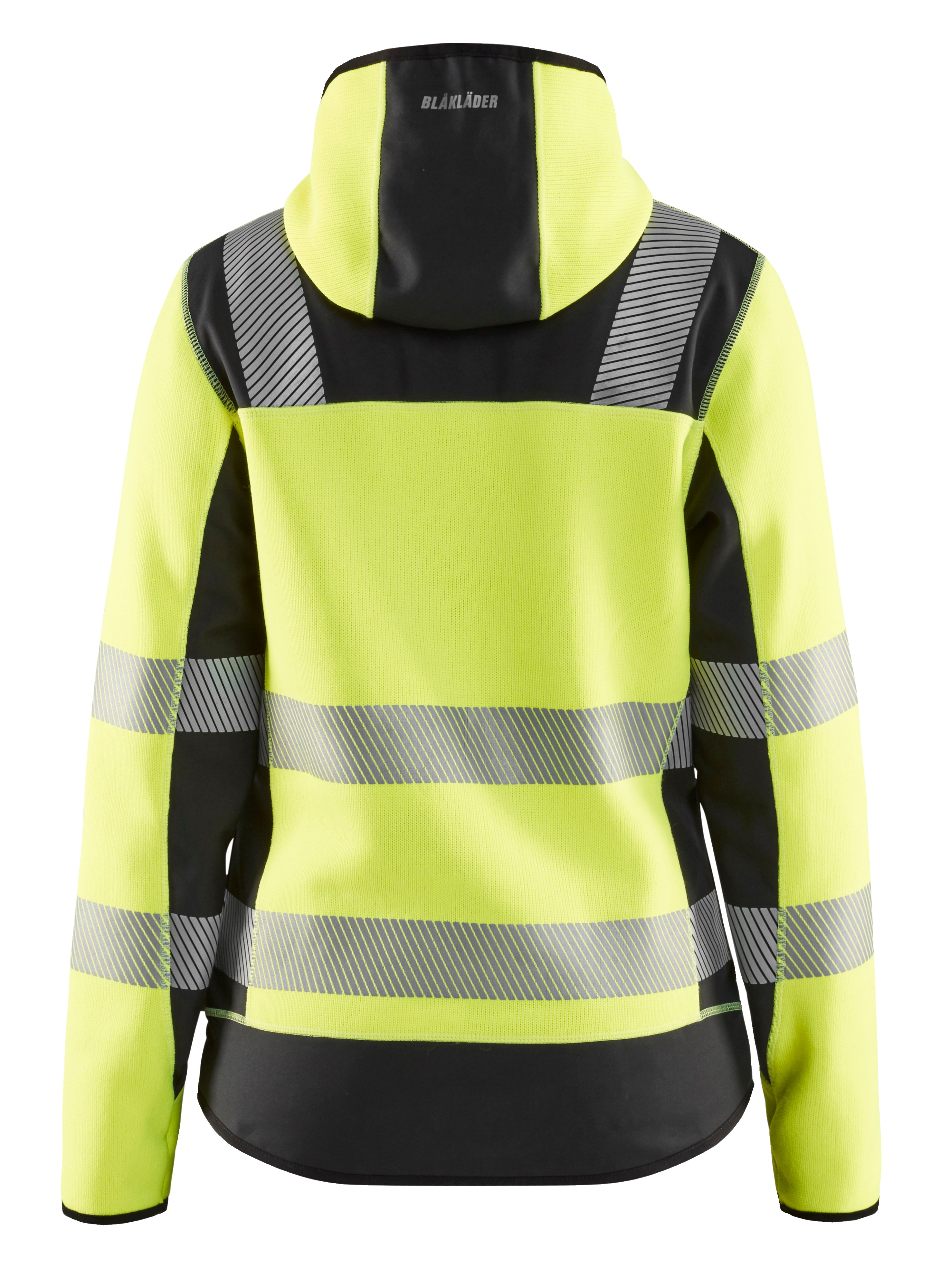 Blåkläder 4967 Dame High Vis Strikket Softshell Jakke nærbillede med logo
