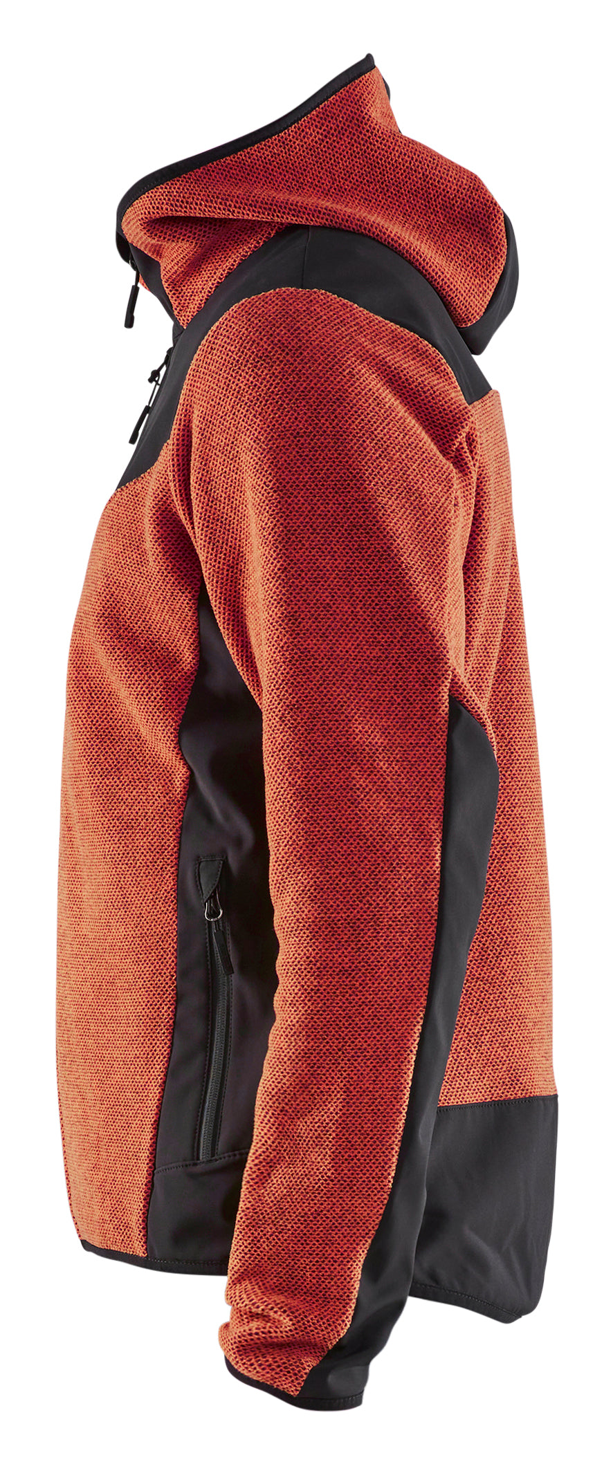 Blåkläder 5940 Strikket Jakke med Softshell nærbillede med tryk