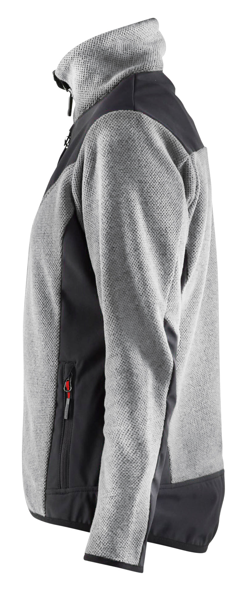 Blåkläder 5943 Dame Strikket jakke med Softshell nærbillede med tryk