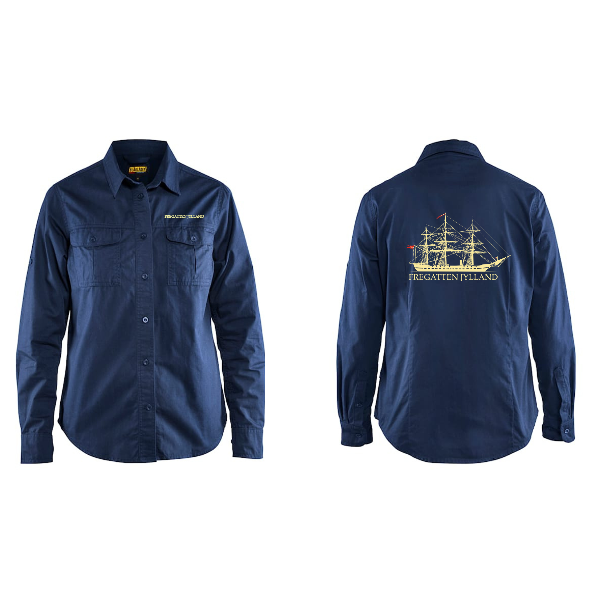 Fregatten Jyllands Blåkläder 3208 Dame Twill Skjorte m/bryst og ryglogo med tryk eller logo – arbejdstøj og firmatøj