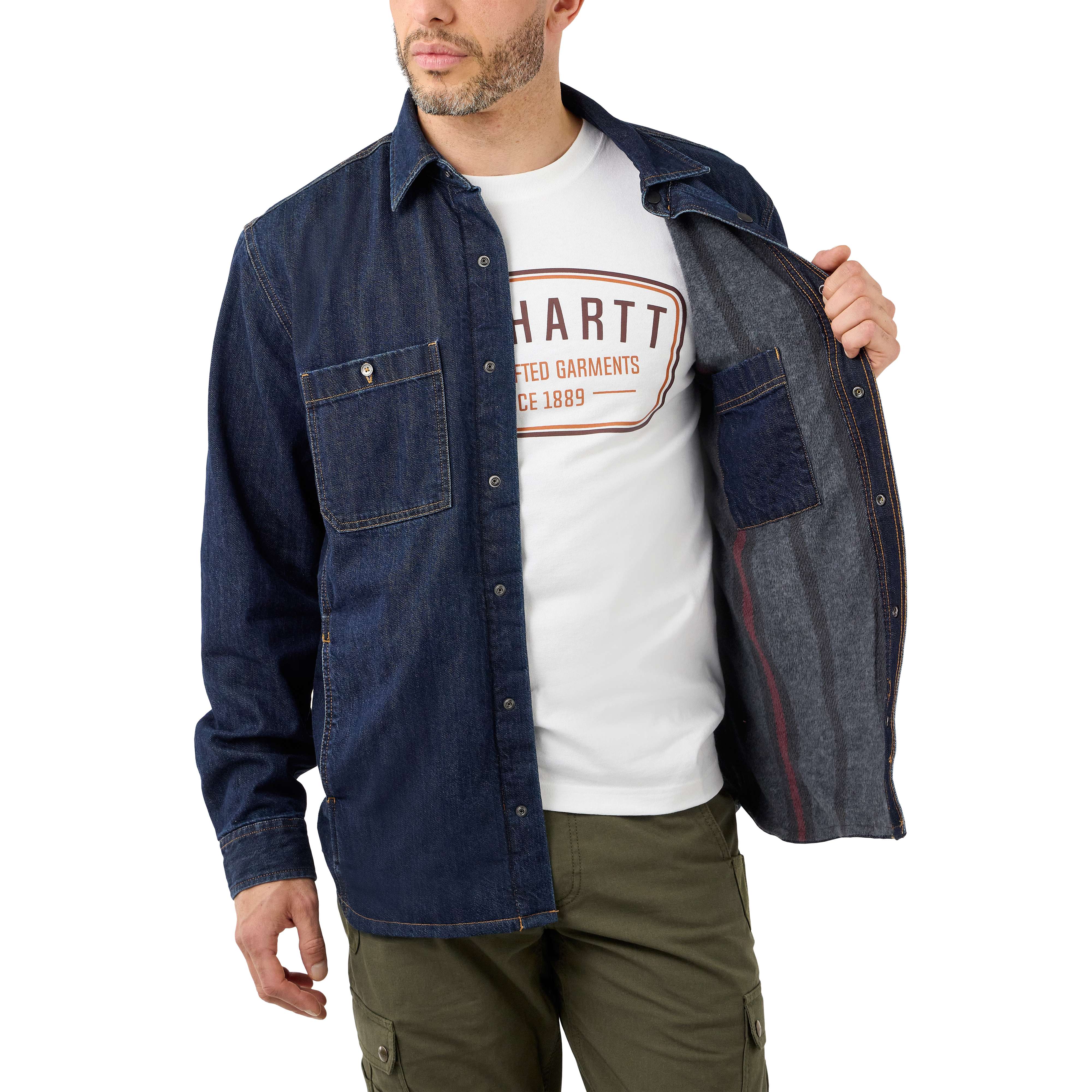 Carhartt 105605 Denim Fleece Lined Snap Front Shirt detalje til broderi