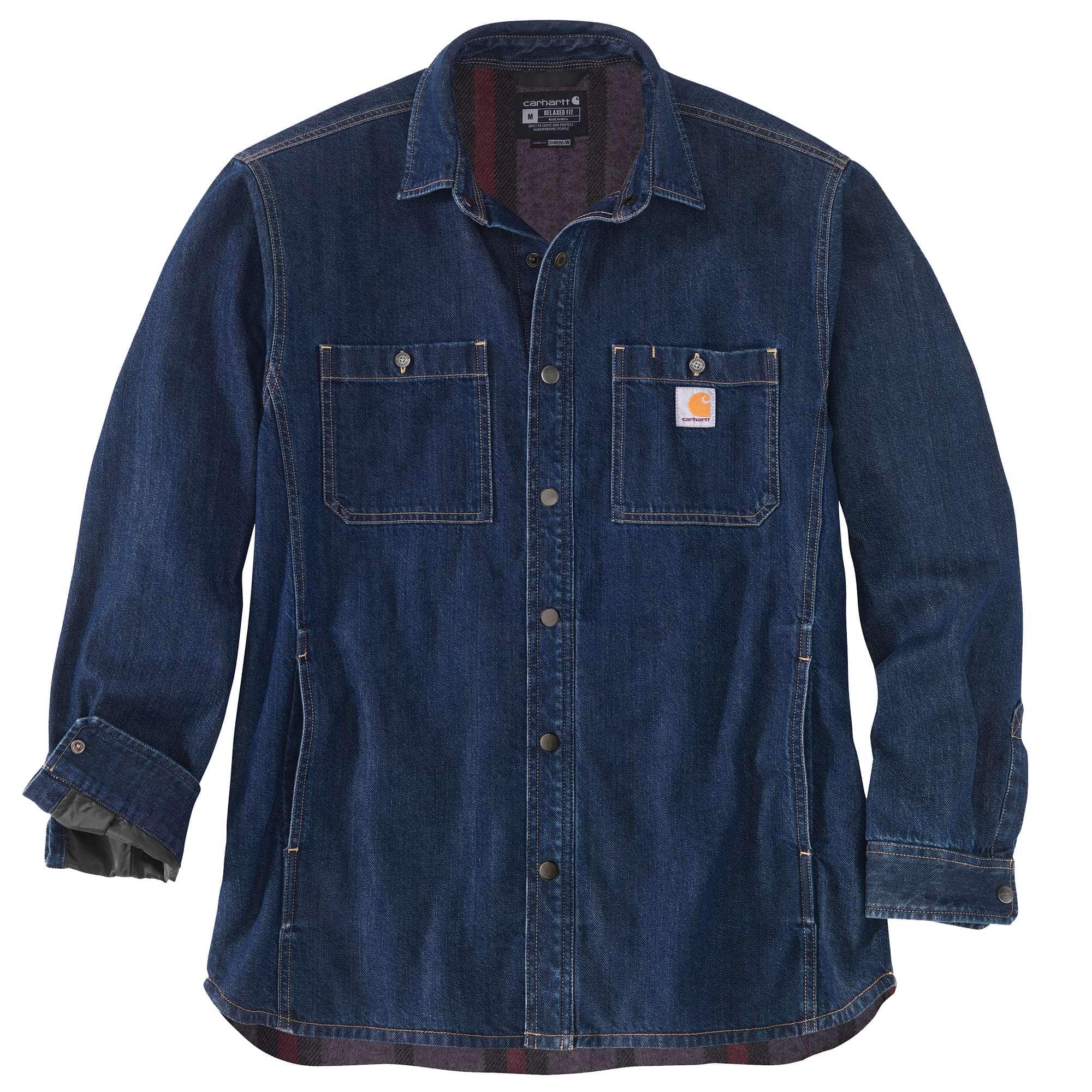 Carhartt 105605 Denim Fleece Lined Snap Front Shirt produktfoto med tryk