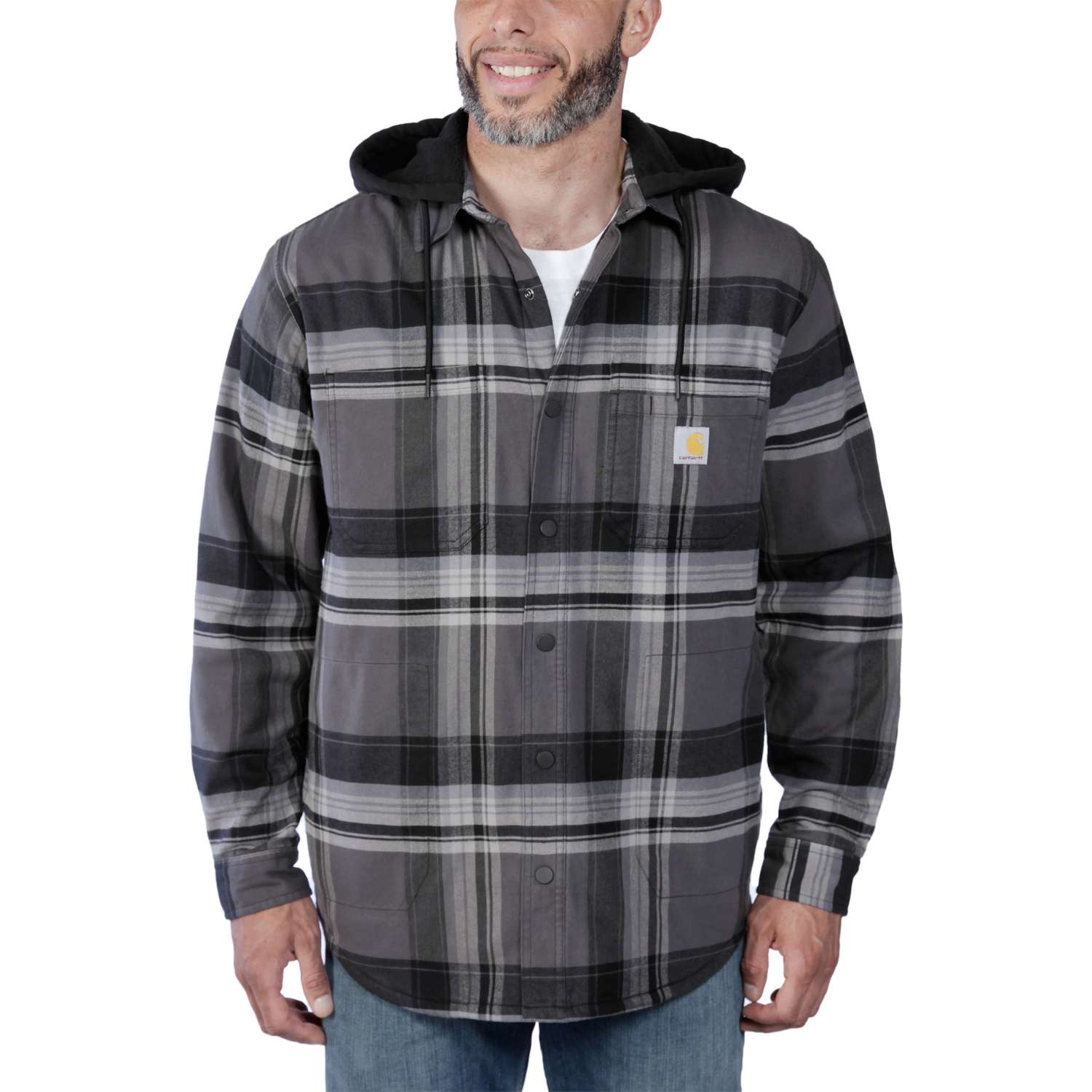 Carhartt 105938 Fleece Lined Plaidskjortejakke nærbillede med tryk
