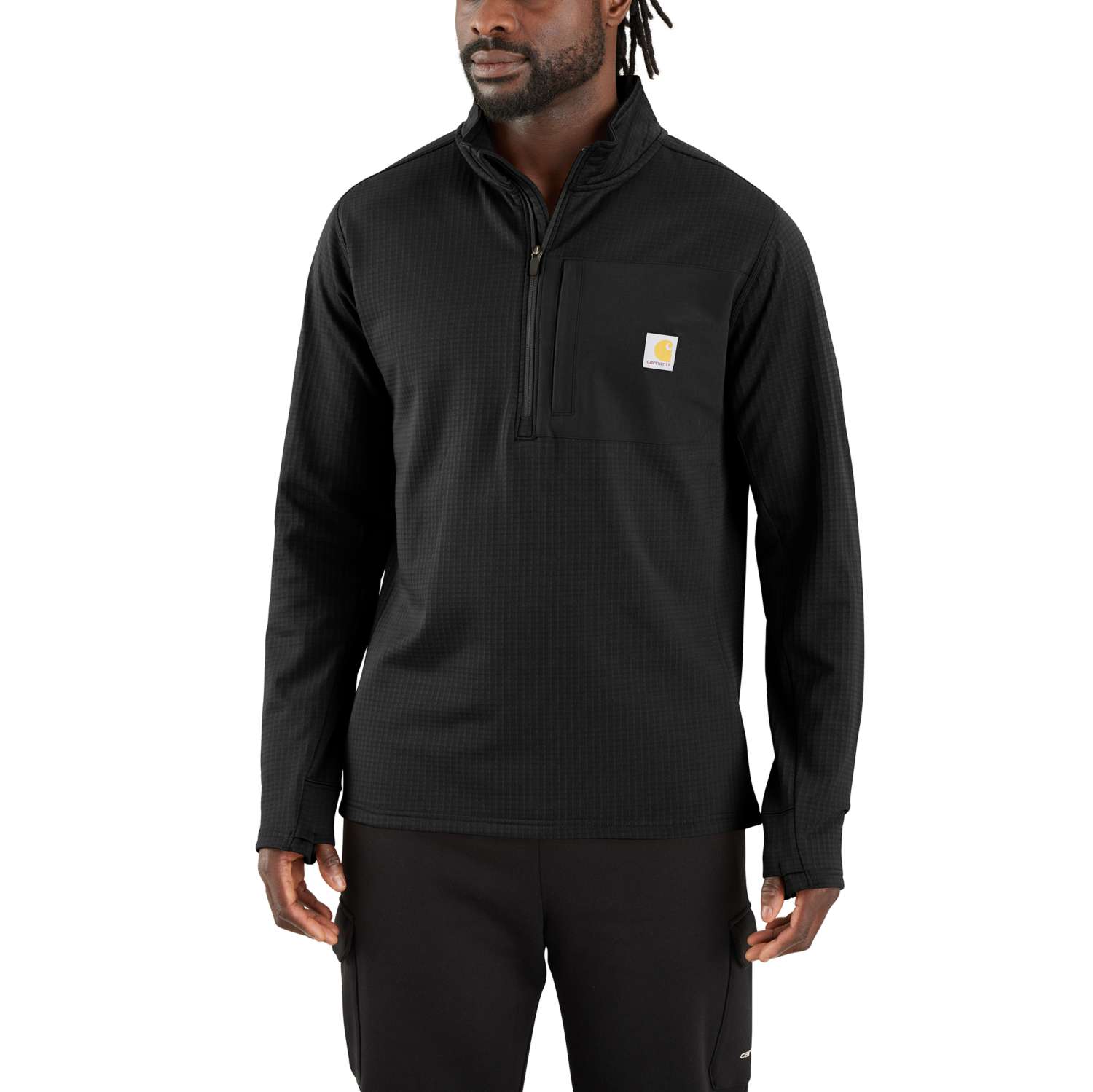 Carhartt 106423 Mock Neck Half-Zip Sweatshirt T-Shirt detalje med firmalogo