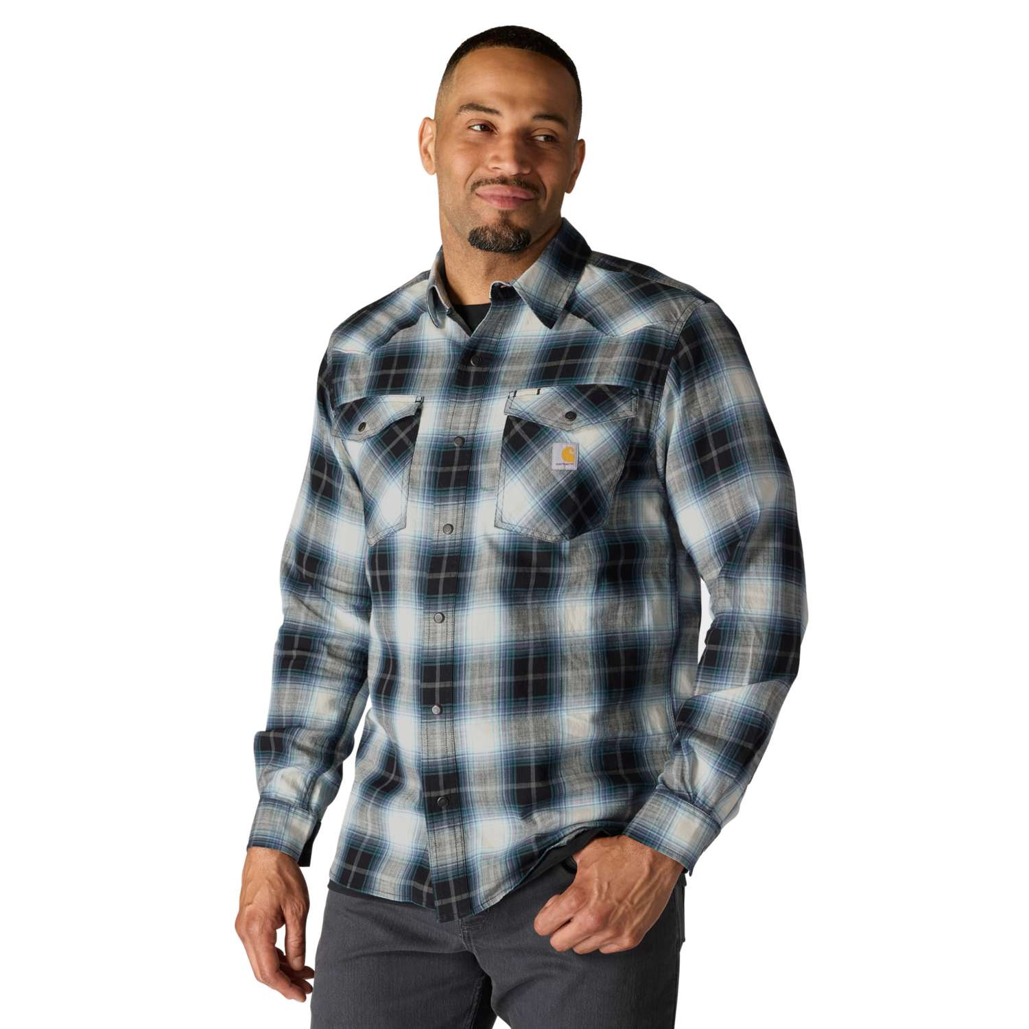 Carhartt 107016 Snap-Front Plaid Skjorte produktfoto til broderi