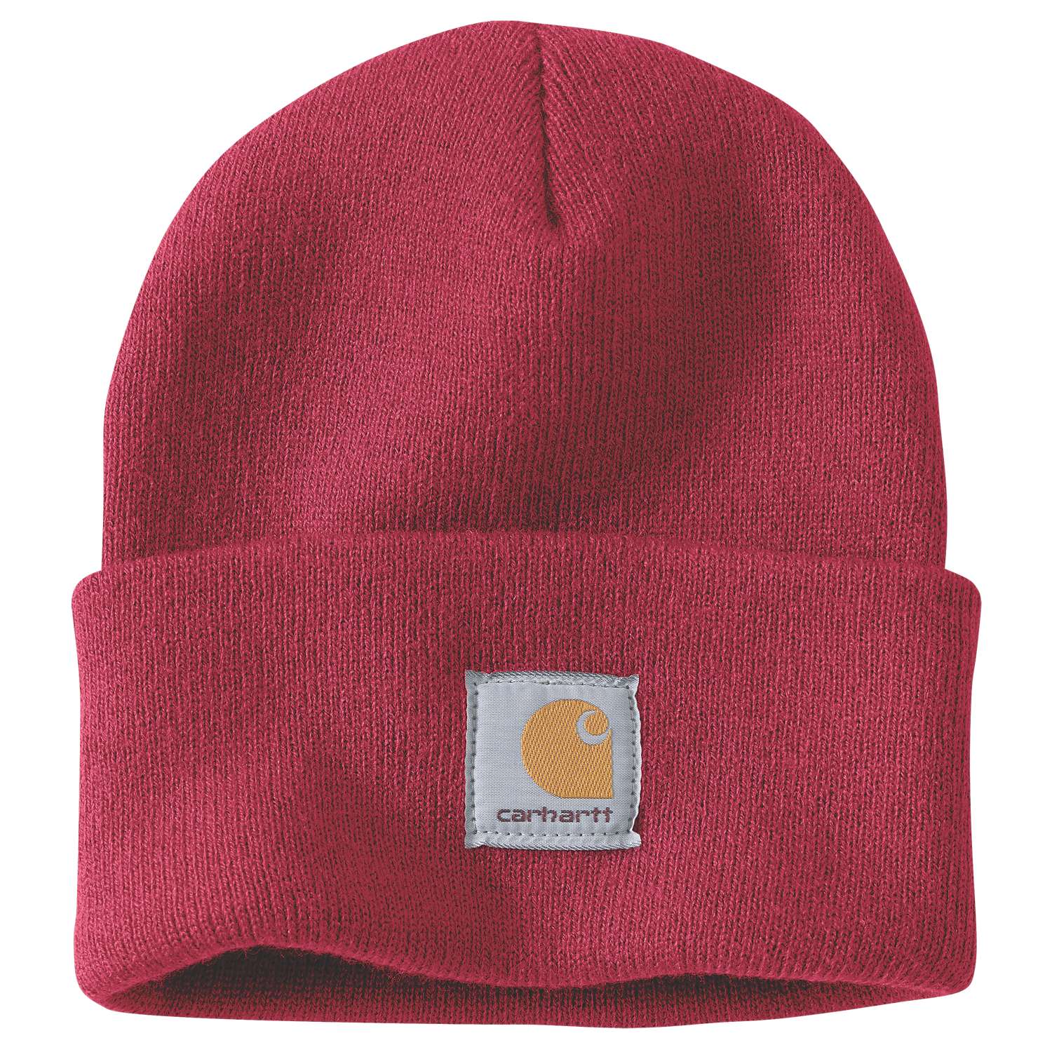Carhartt A18 Knit Cuffed Beanie nærbillede med firmalogo