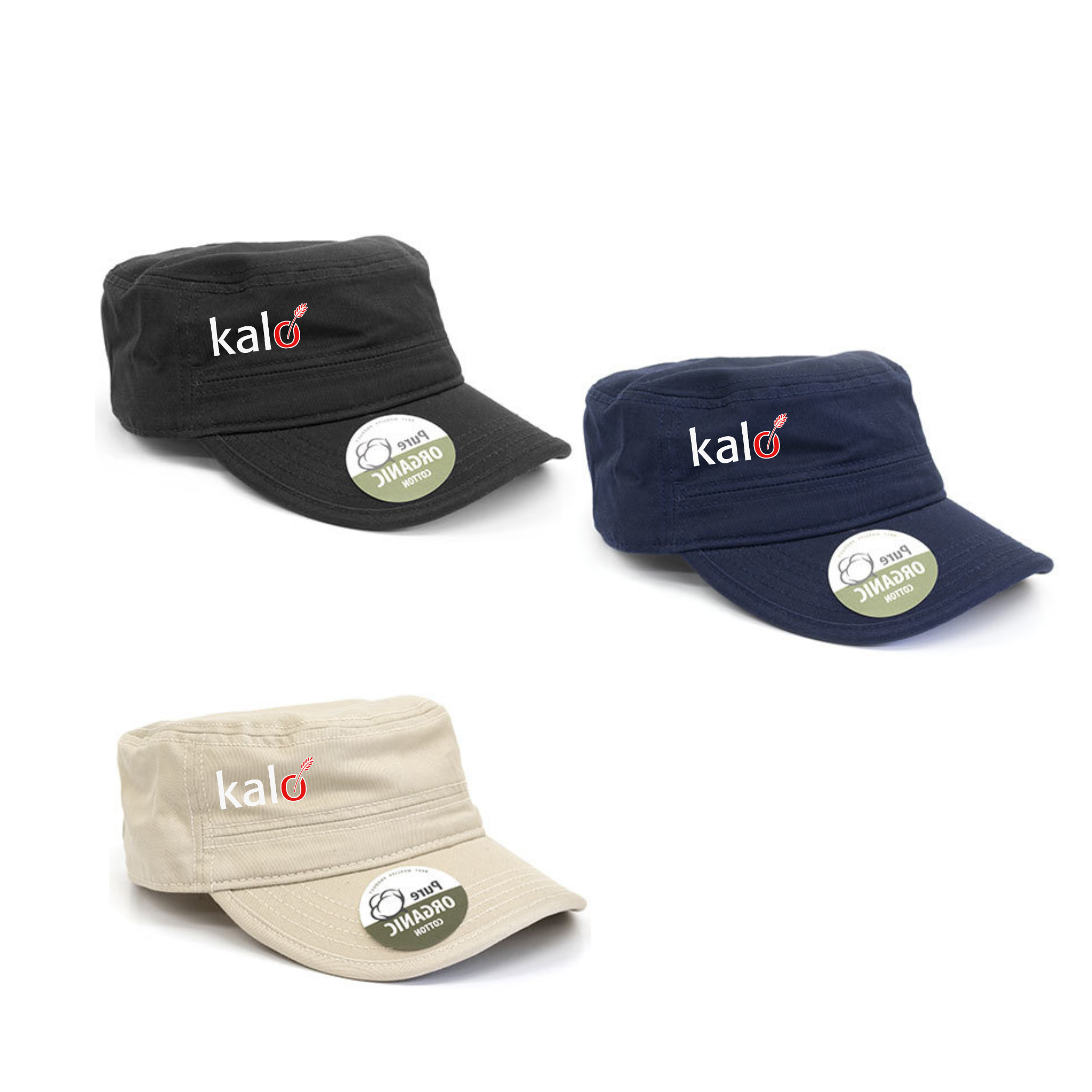 Kalø Landbrugsskoles Brain Waves BW7019 Organic Cotton Army Cap Washed, m/front venstre logo med tryk eller logo – arbejdstøj