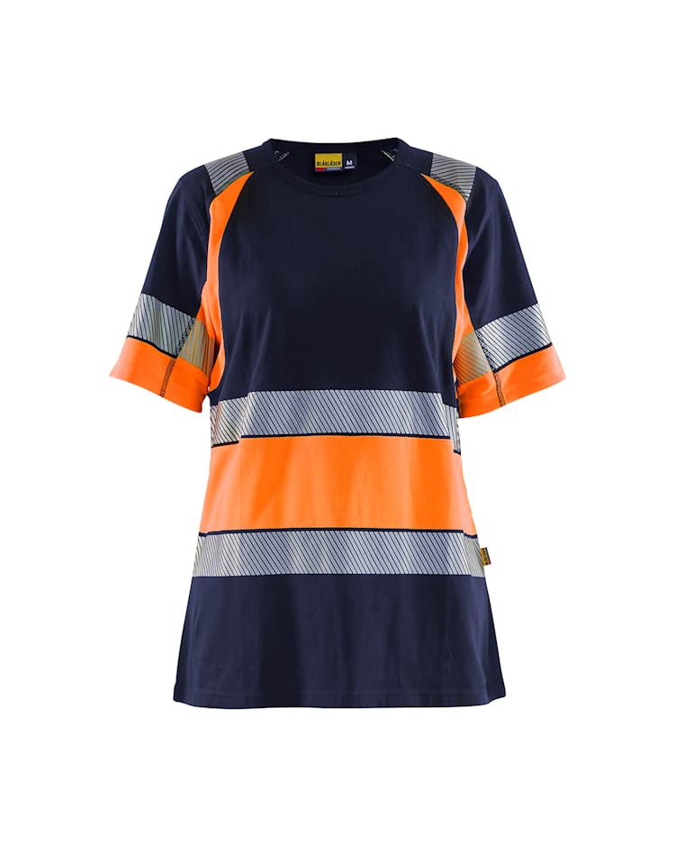 Blåkläder 3410 Dame High Vis T-shirt, Marineblå/High Vis Orange