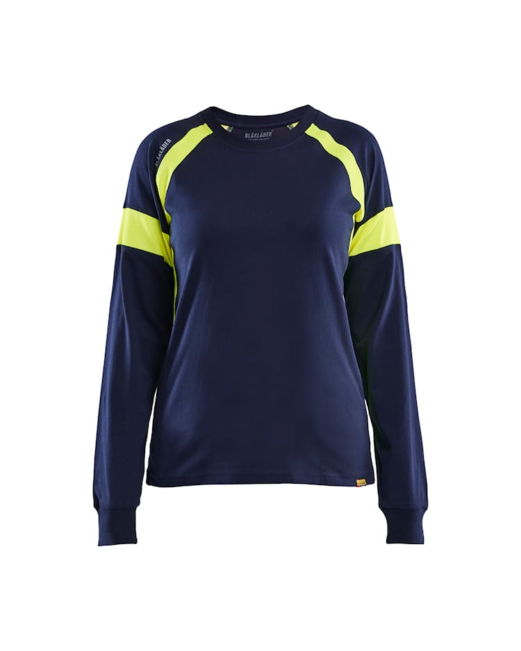 Blåkläder 3521 Dame T-Shirt Lang Ærme, Marineblå/High Vis Gul