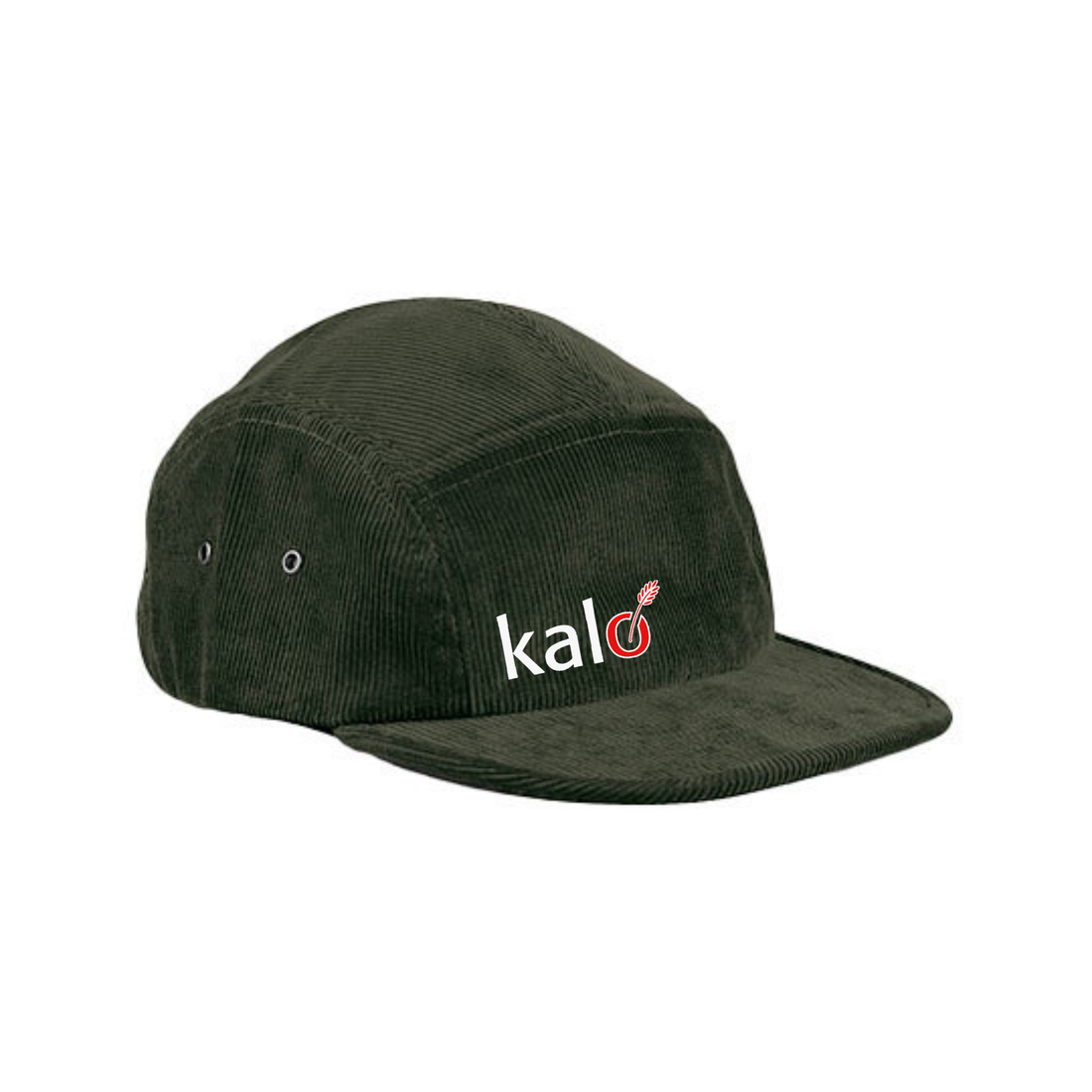 Grøn fløjlscap med broderet logo til Kalø Landbrugsskole