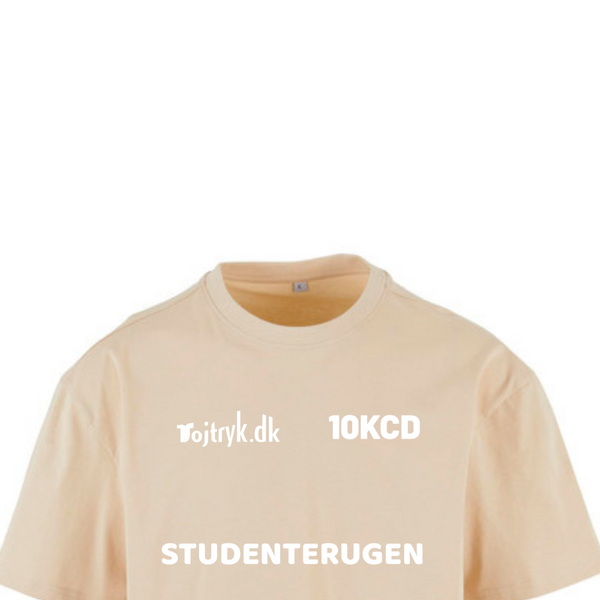 Sandfarvet boxfit T-shirt til Viden Djurs med logo på bryst og ryg