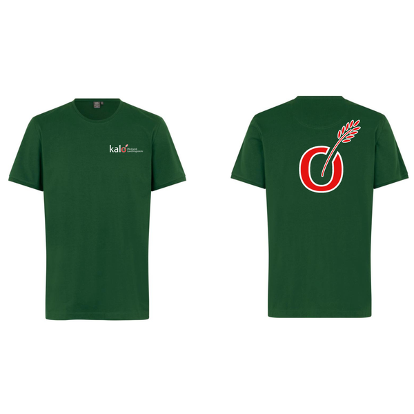 Flaskegrøn ID PRO Wear CARE T-shirt til Kalø Landbrugsskole med brystlogo og stort ryglogo