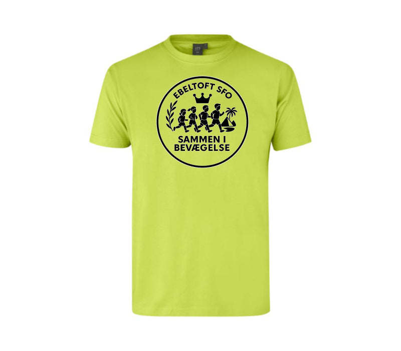 Neon-gul skole-T-shirt med rundt logo – tøj med logo til skoler og foreninger i Tommerup